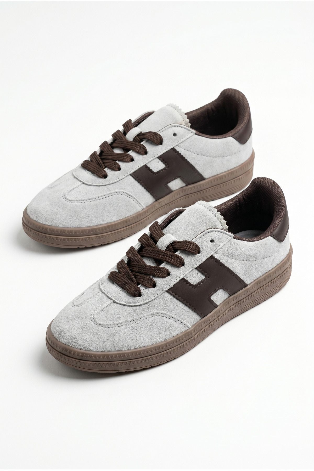Women's Gray Suede Patterned Women's Retro Sports Shoes TE03