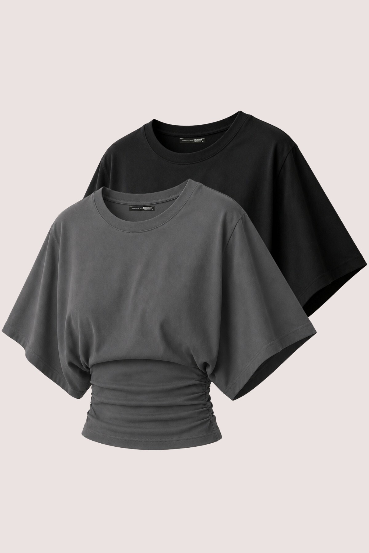 GhassyCo Women's 2-Pack 100% Cotton Stretchy Bat Sleeve Waist Sitting Crew Neck Summer Combed Cotton Sports T-Shirt