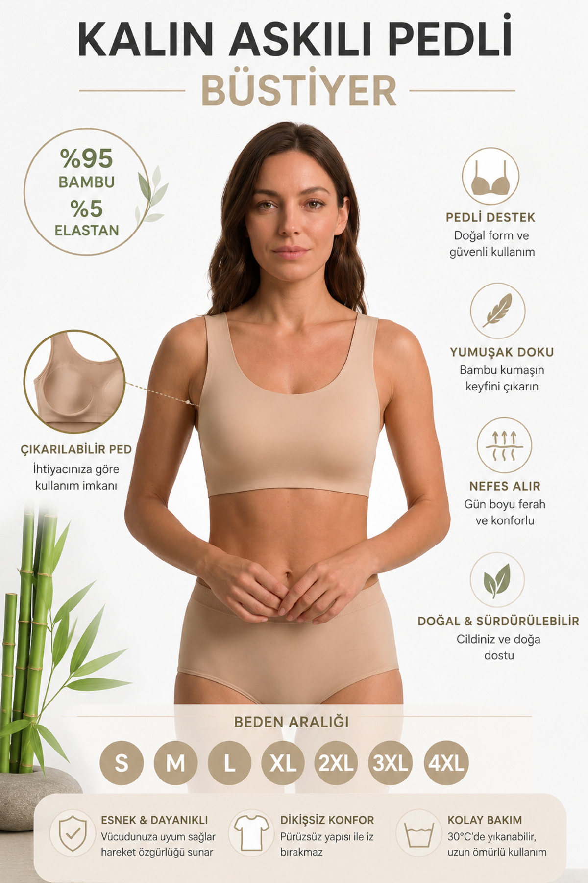 westicgiyim Kadın Dikişsiz Seamless Spor Sütyeni Pedli Toparlayıcı Kalın Askılı Büstiyer görsel 4