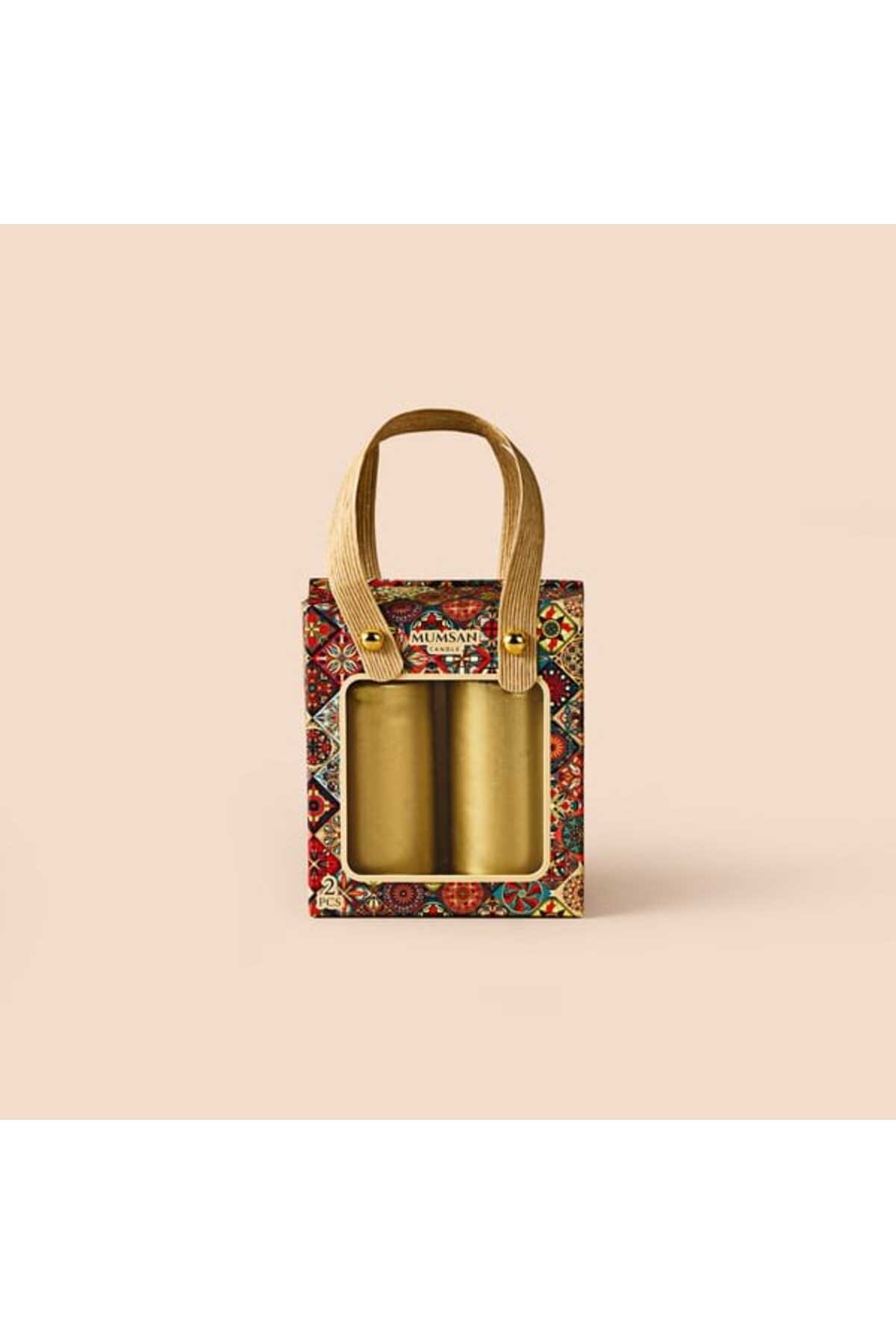 Ethnic 2-Piece Block Candle - Gold - 7x3 cm