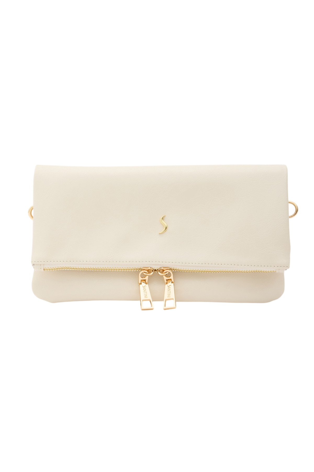 Santini Collection Kadın Çanta Çapraz Çanta Askılı Kol Çantası Omuz Çantası Çift Zincir Askılı Clutch El Çantası, Krem Lior Fold görsel 6