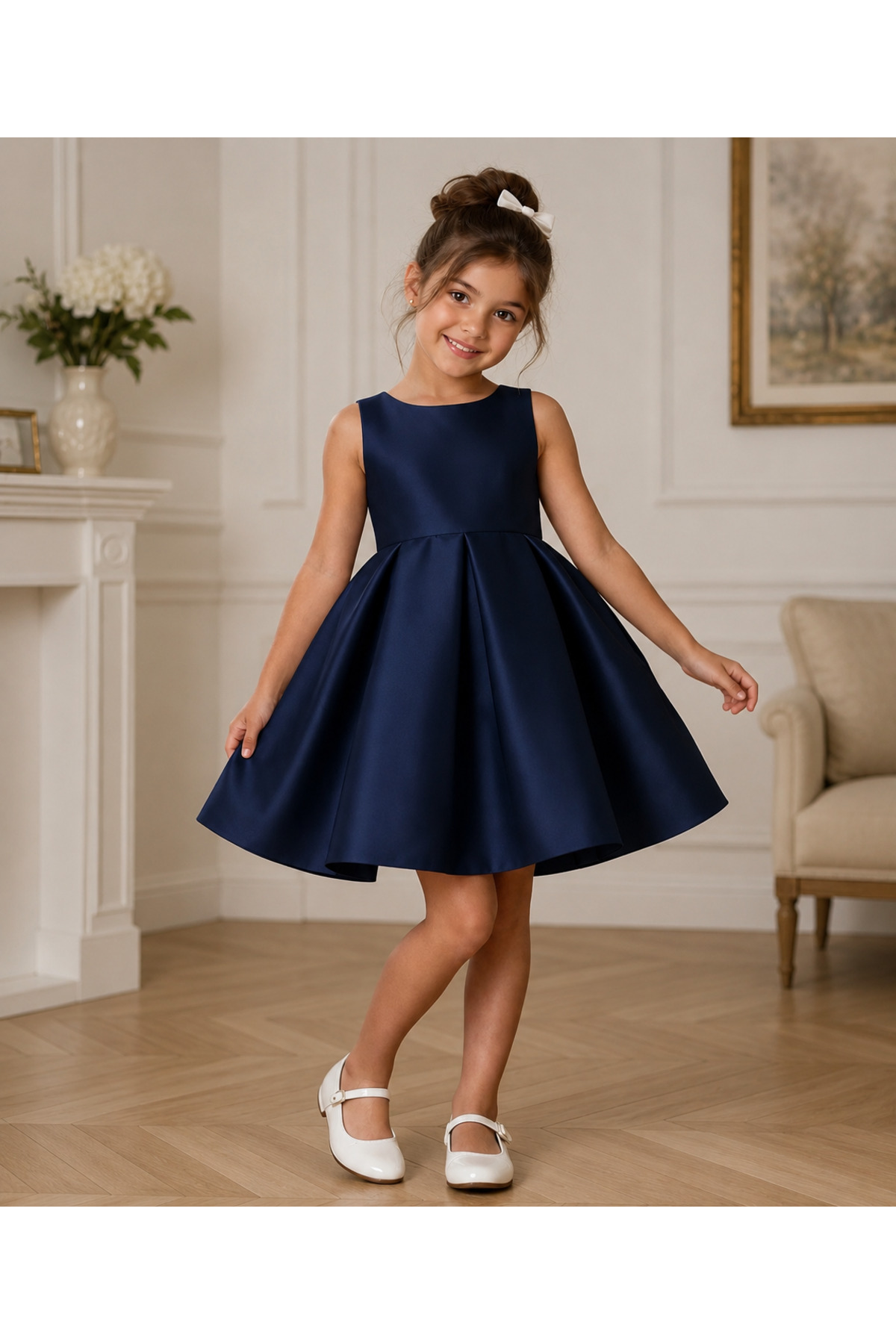 Asel Kids SADE VE ŞIK KIZ ÇOCUK ELBİSE SATEN ASTARLI ARKASI FİYONKLU