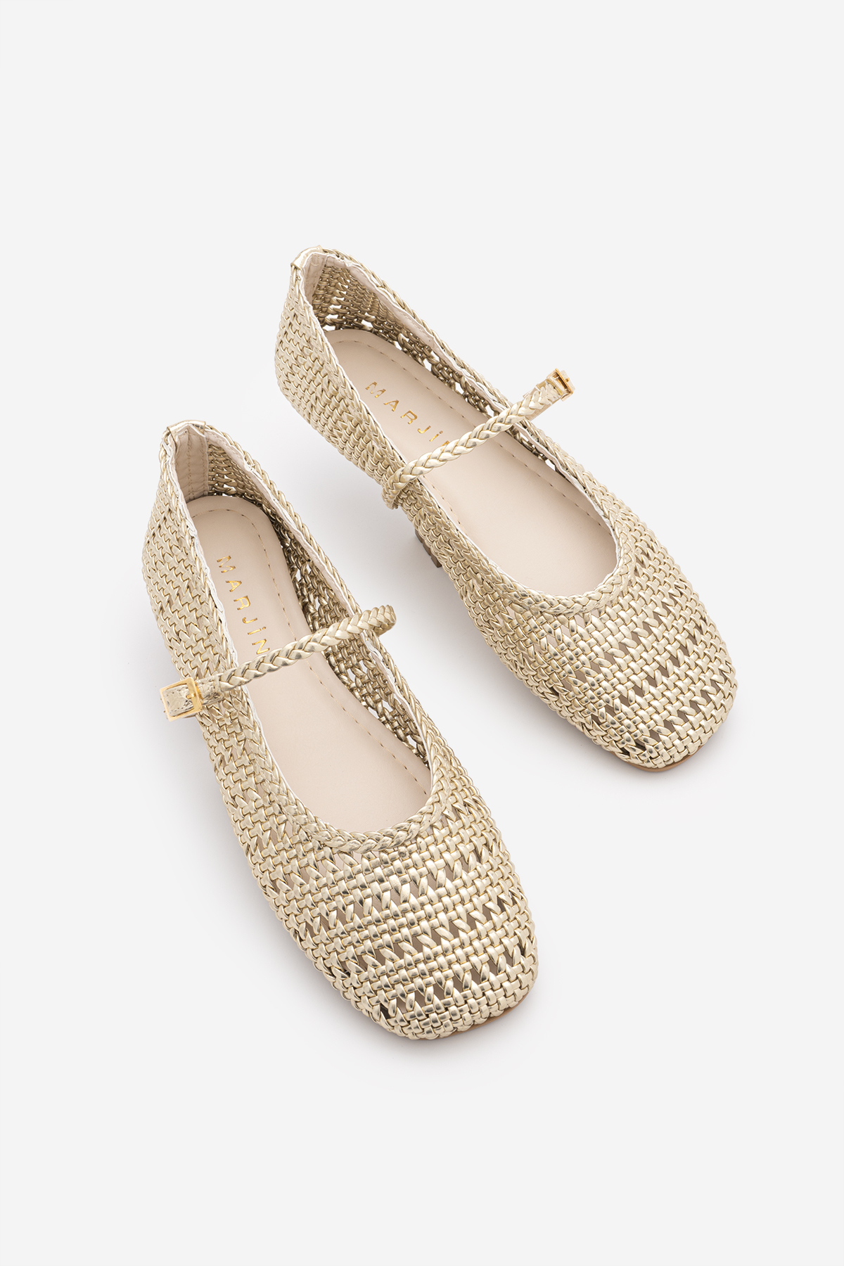 Women's Butt Nose Hand Weave Mary Jane Banded Casual Flats Lyenian Gold