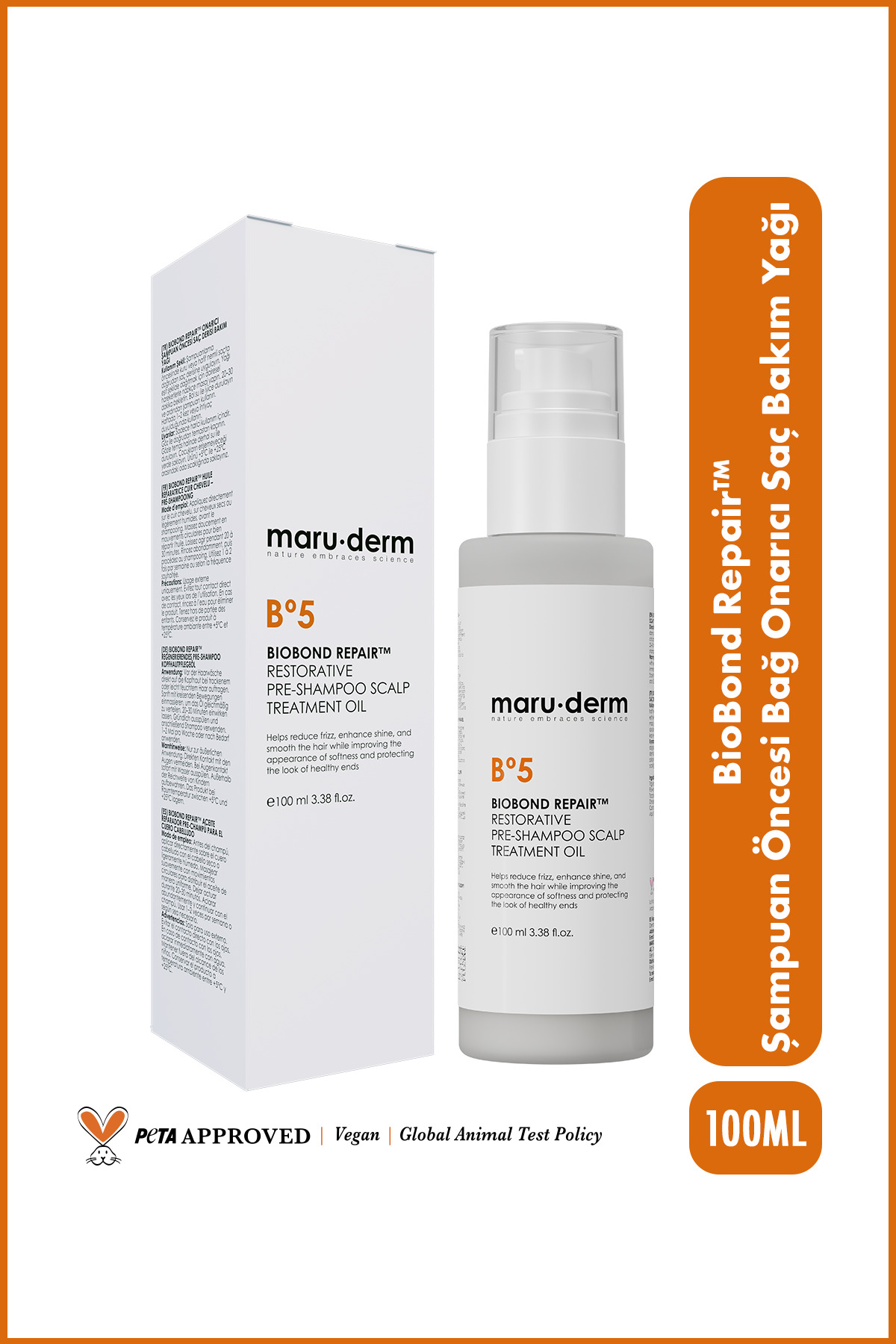 Maru.Derm BioBond Repair™ Şampuan Öncesi Bağ Onarıcı Saç Bakım Yağı 100 ML — 8689181129926