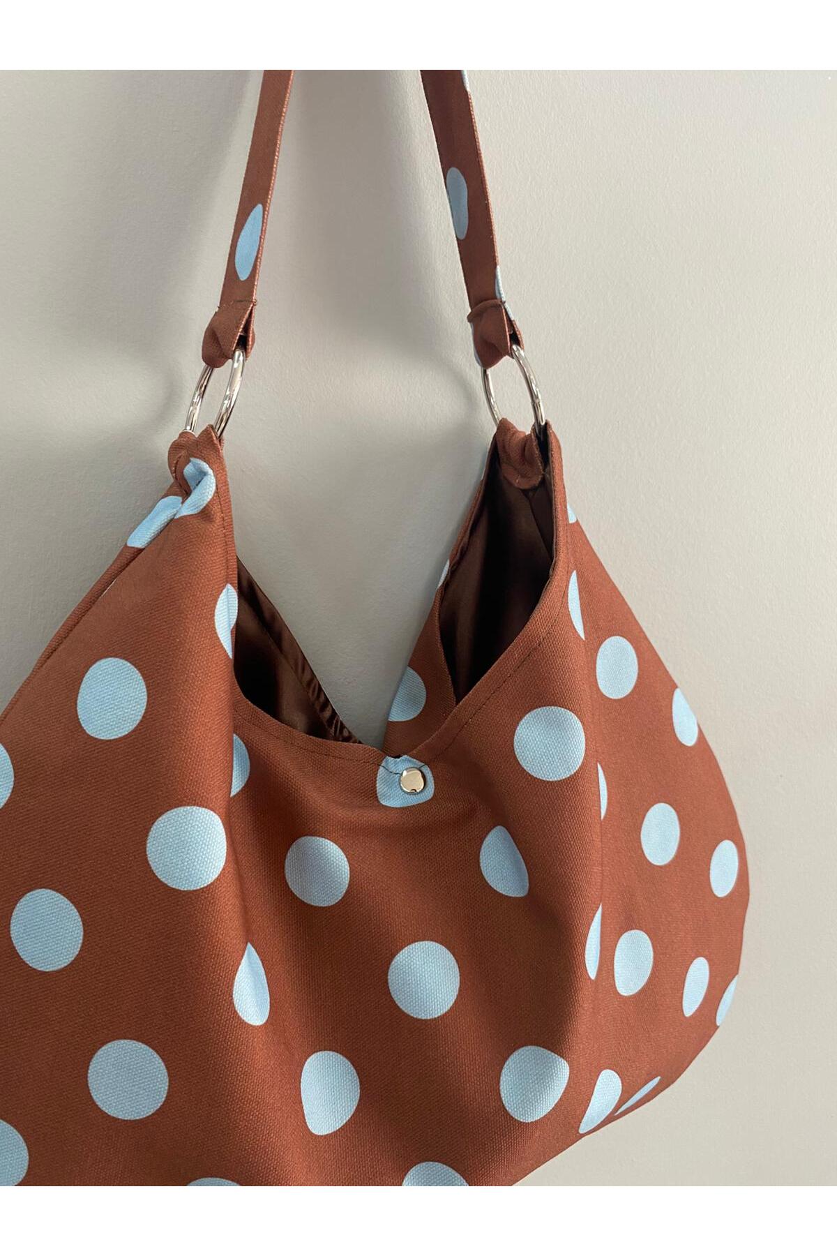 Polka Bag Polka Dot Bag / Polka Dot Shoulder Bag Brown & Blue (28*49)