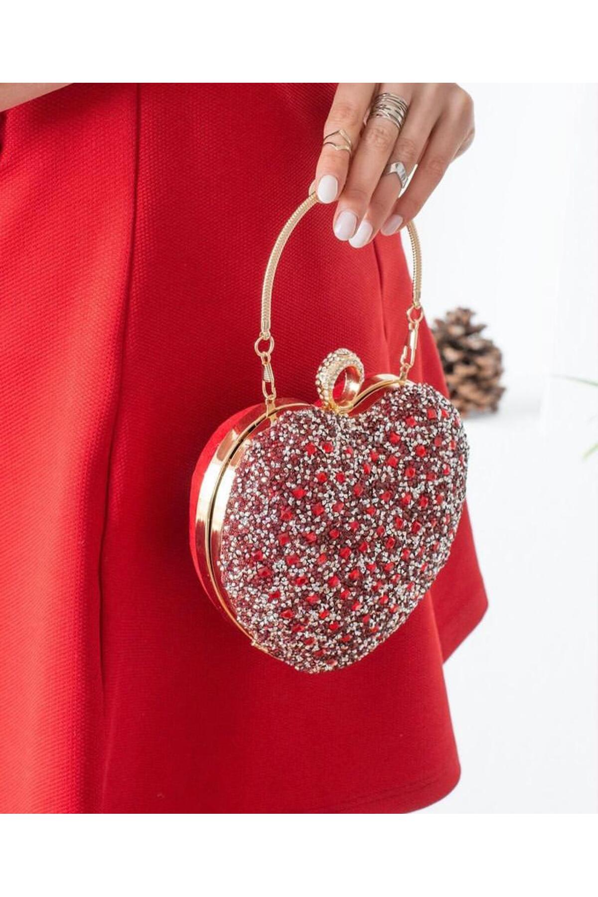Women Scholarship Hand and Cross Chain Long Strap RED Evening Bag