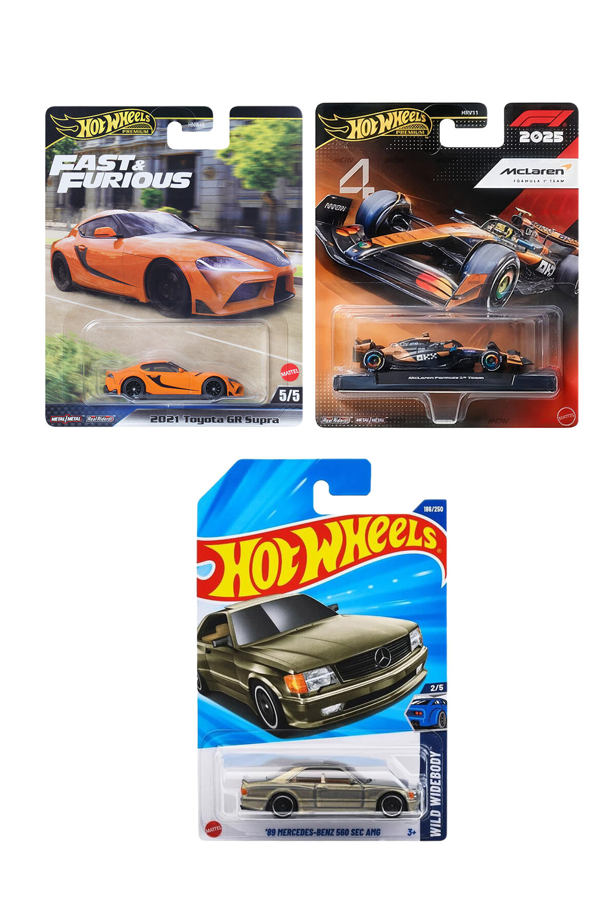 HOT WHEELS Premium McLaren Formula 1+Toyota Supra+Uzun Kart