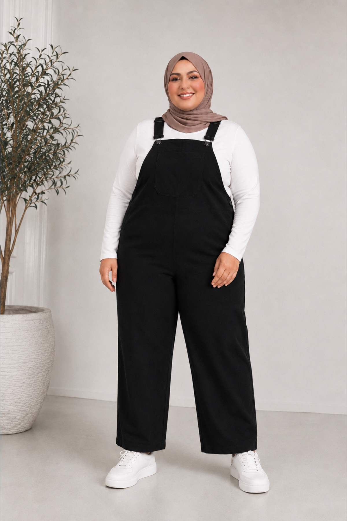 FREYA MODA Büyük Beden Tesettür Gabardin Salopet Tulum