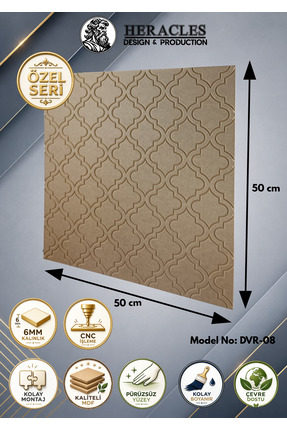 HRC Dizayn 3D Görünümlü MDF Dekoratif Duvar Paneli 50x50 cm 6 mm CNC İşlemeli...