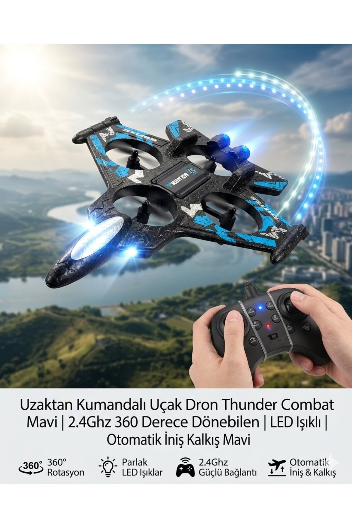 mavi su dünyası Uzaktan Kumandalı Uçak Dron Thunder Combat Mavi