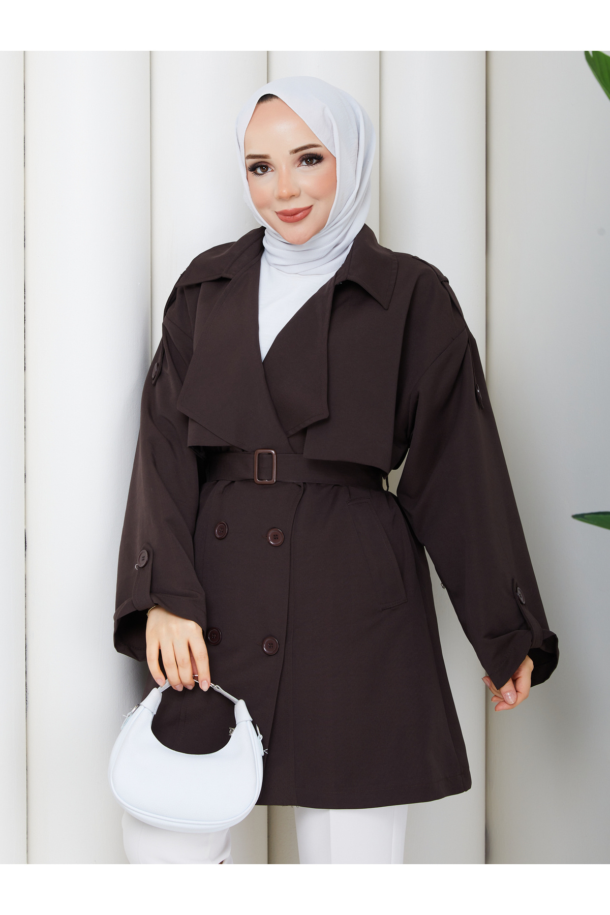 RACE FASHİON Yarı Astarlı Torino Kumaş Oversize Trençkot RC3136 görsel 6