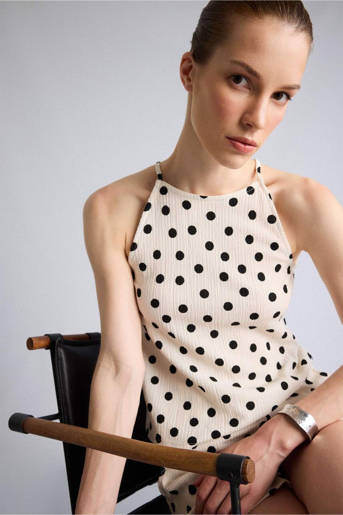 Regular Fit Crew Neck Polka Dot Ecru Blouse I0956AX26SM