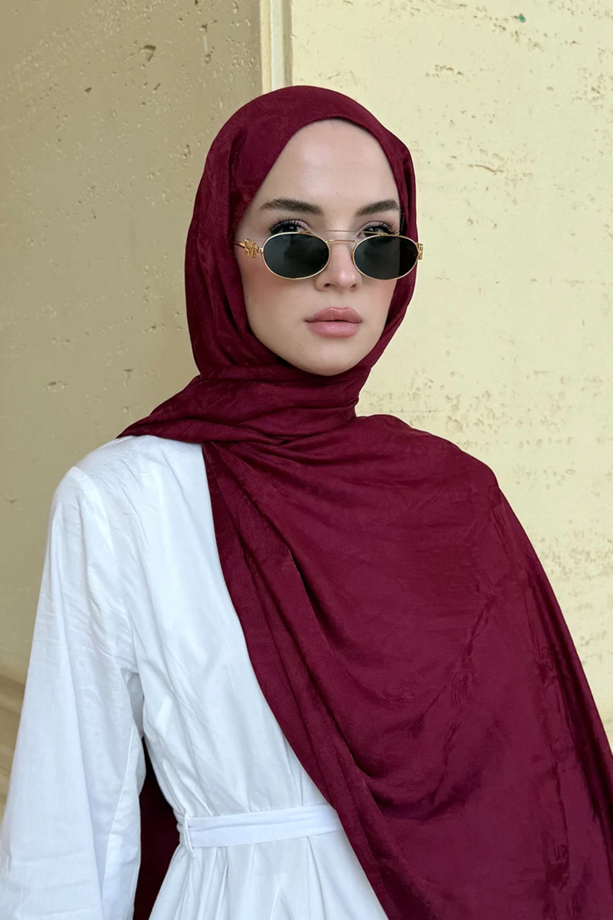 Madame Polo Premium Glow Jakar Şal Dama - Bordo görsel 3