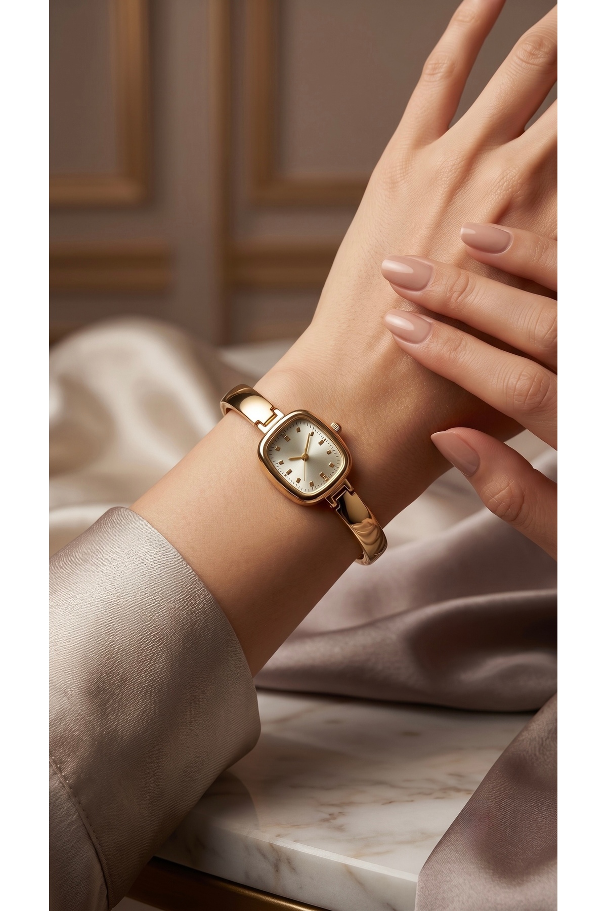 KLISHE Butik Madame Kadın Çelik Saat Gold Renk Vintage Old Money Lüks Zarif Şık Kare Kasa Kadın Kol Saati | Limited Edition 2026 görsel 3