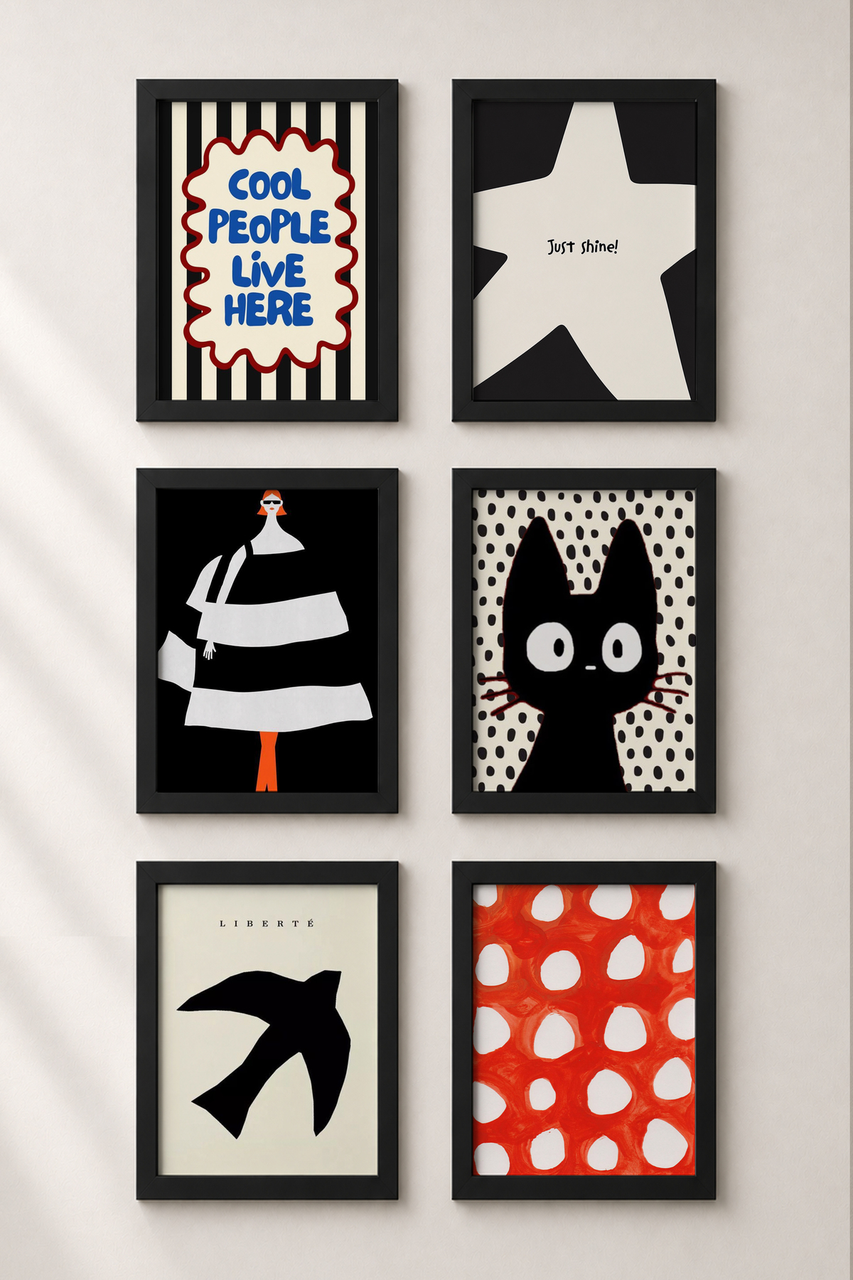 6 Pieces Black Wooden Framed Painting Framed Poster Artistic Modern Wall Decor (SIX04)