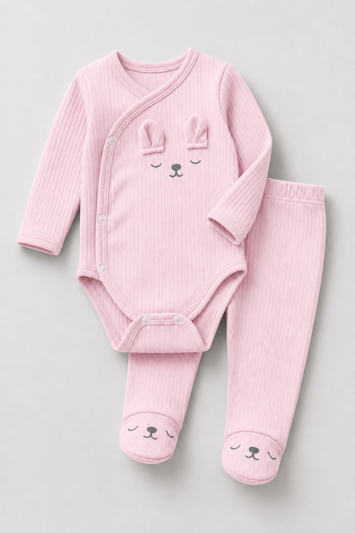 Newborn Organic Cotton Rabbit Printed Side Snap Fastener Footed 2pcs Baby Set