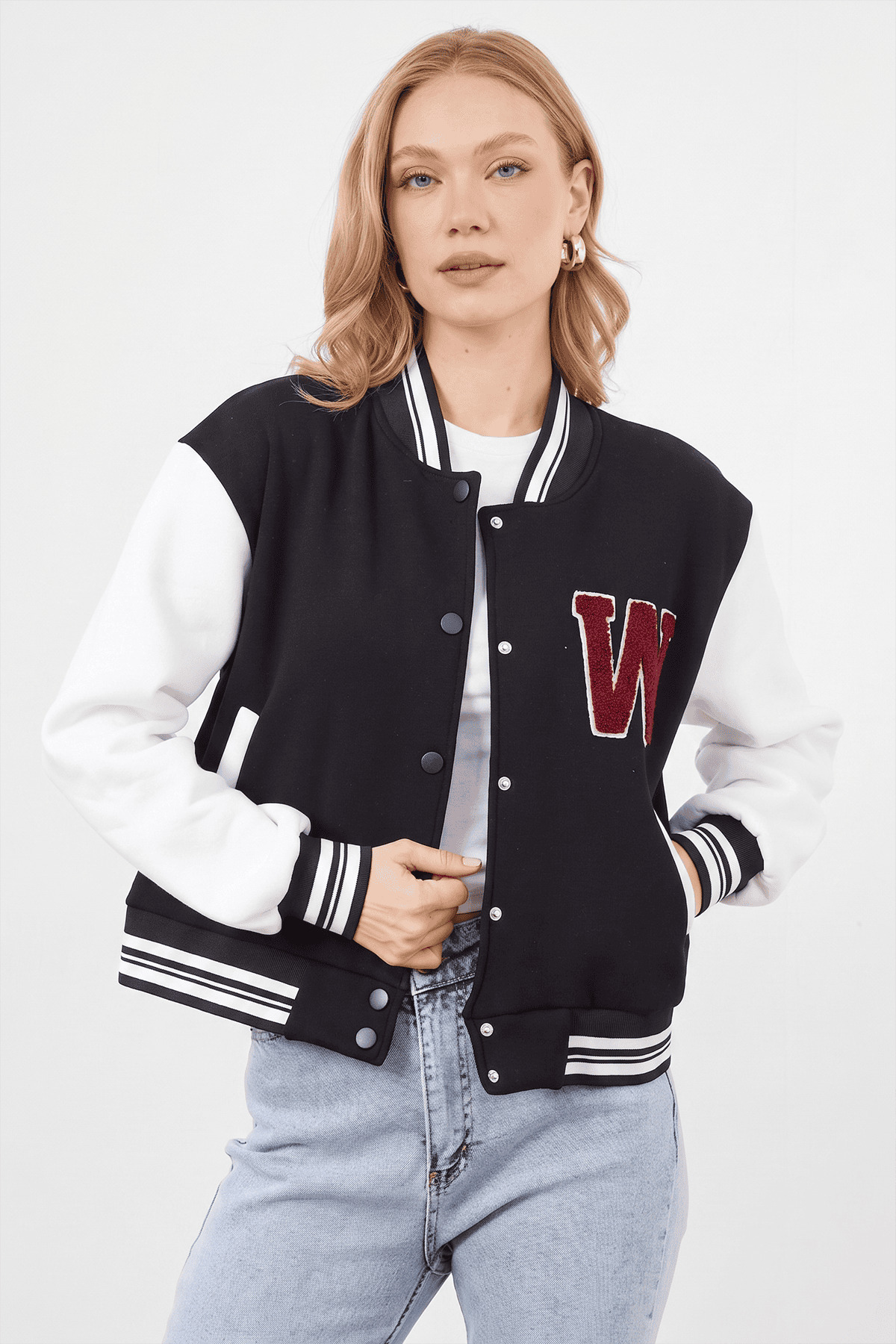 Fulla Moda 3 İplik Nakışlı Unisex Kolej Ceket görsel 2