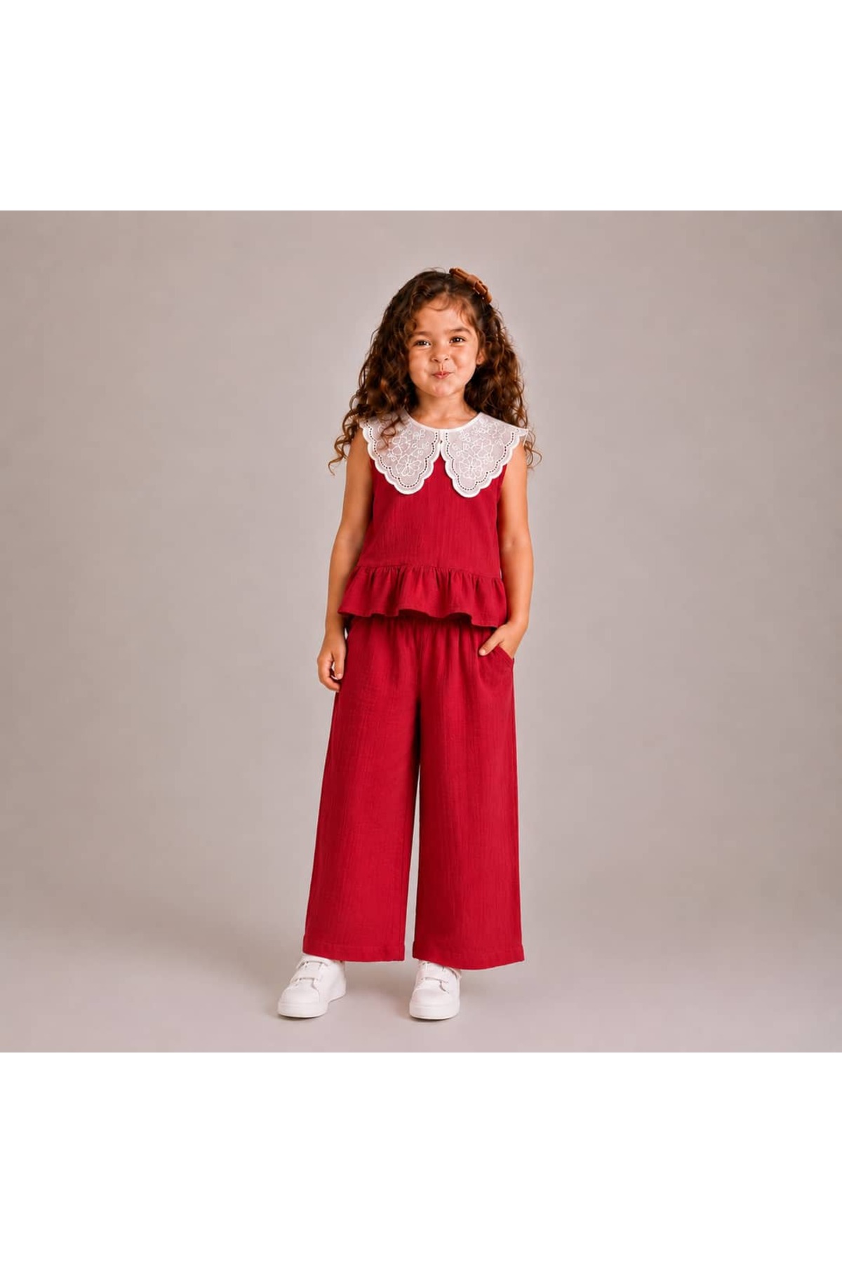 OZZY KİDS Girl's Collared Muslin Fabric Set