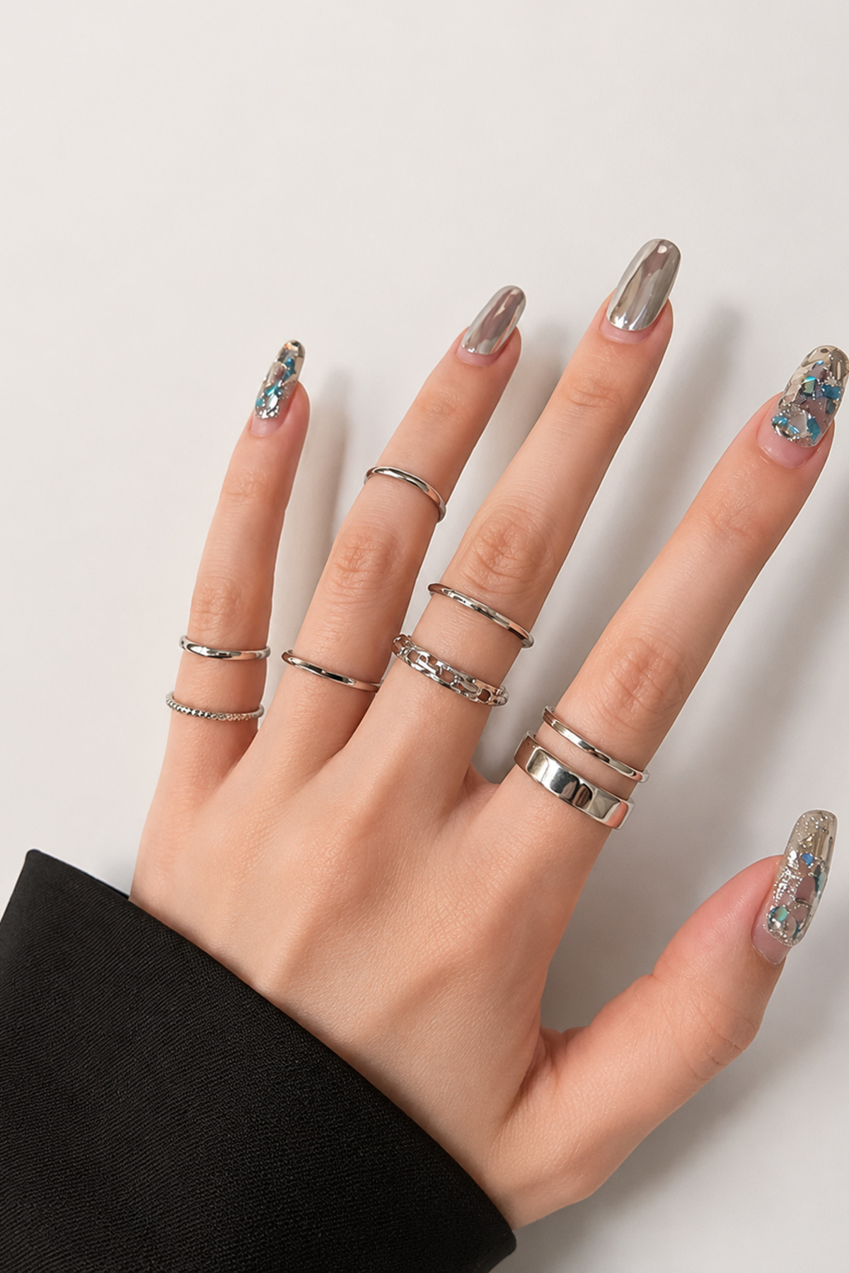 TREND COLLECTİON Kadın Gümüş Renk Çoklu Yüzük Seti - Minimal Kombin Yüzük Set