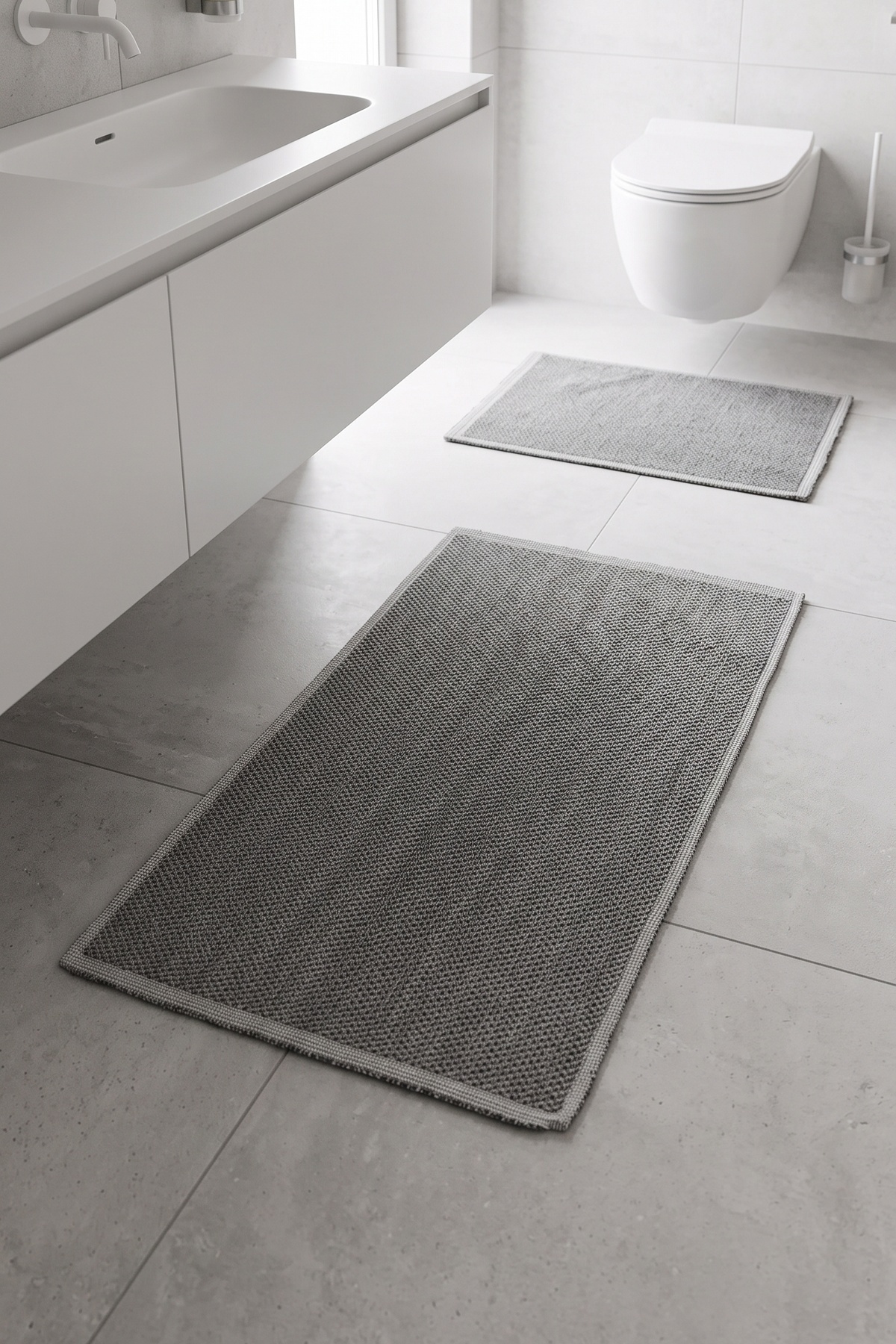 Pamukova Water Absorbent Soft 2-Piece Bath Mat Set Washable Modern Sink Front Foot Mat