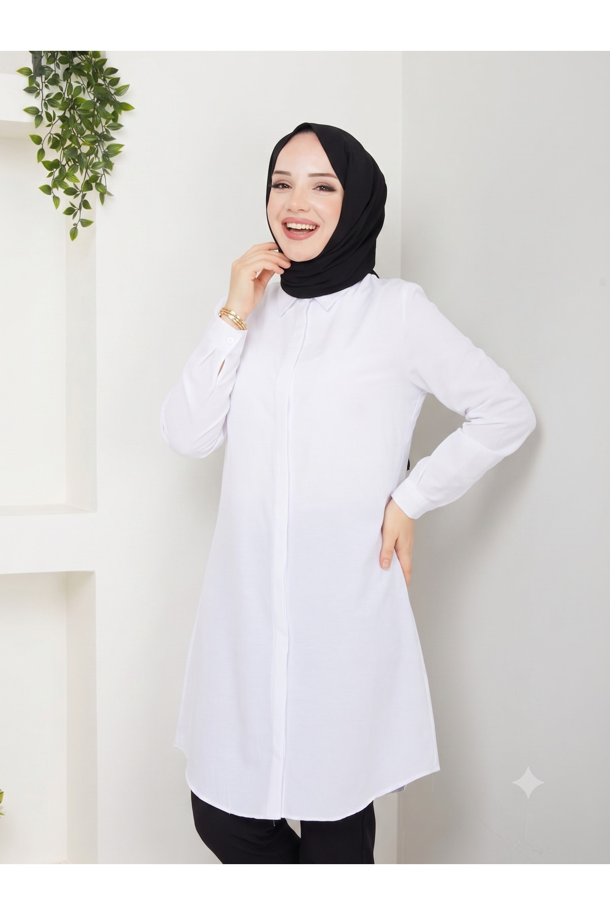 YAZGI MODA YAZGIMODA Uzun Kesim Klasik Gömlek Tunik görsel 2