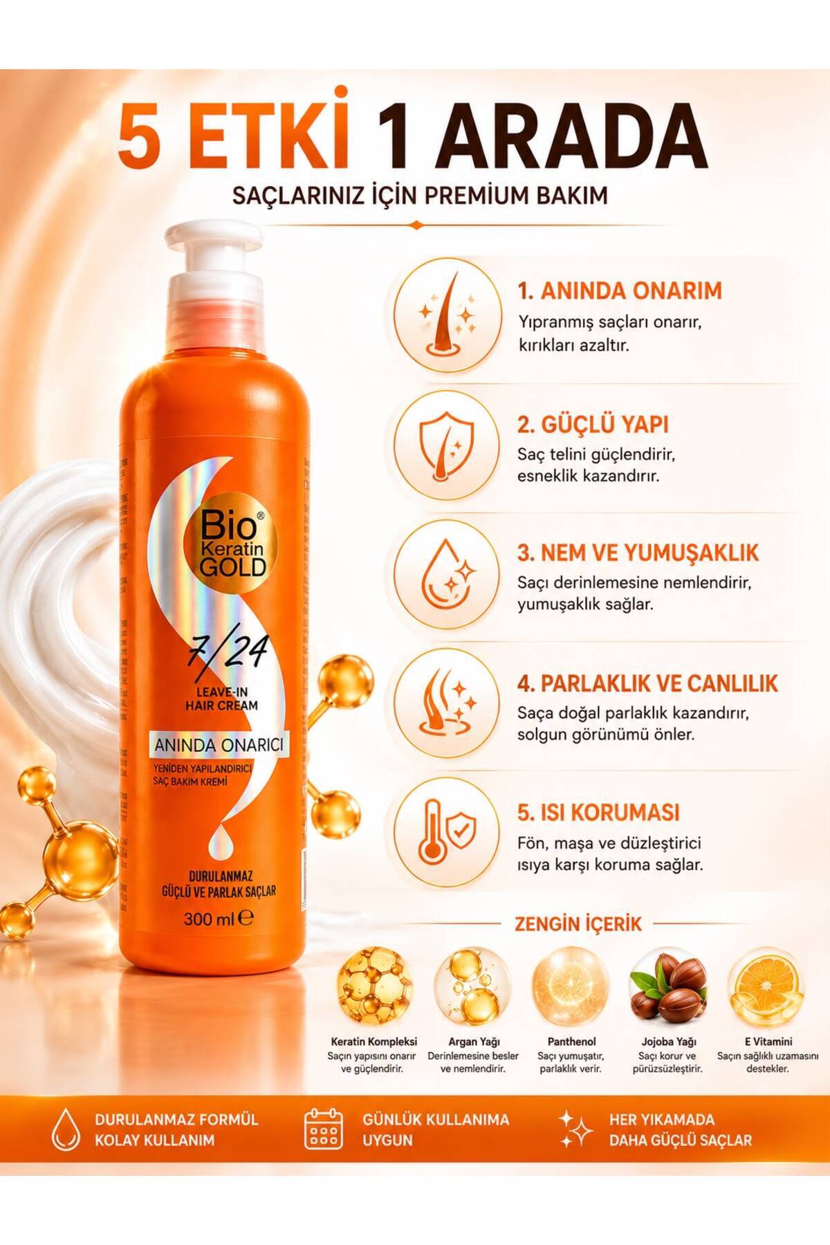 7/24 Anında Onarıcı Yeniden Yapılandırıcı Saç Bakım Kremi 300ml Durulanmaz — A678 — تصویر 2 از 8