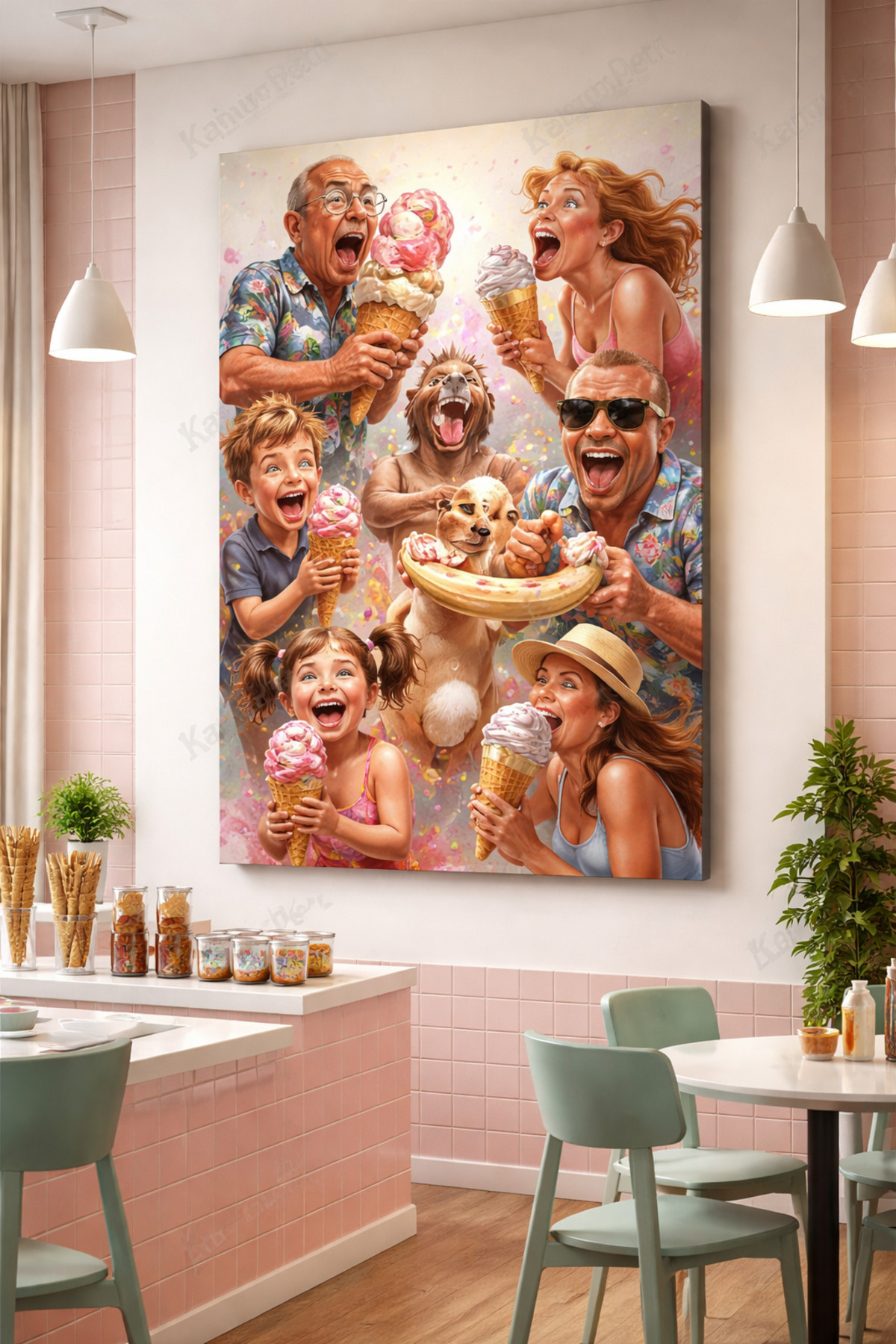 Dondurma Keyfi Temalı Kanvas Tablo - 80x100 cm