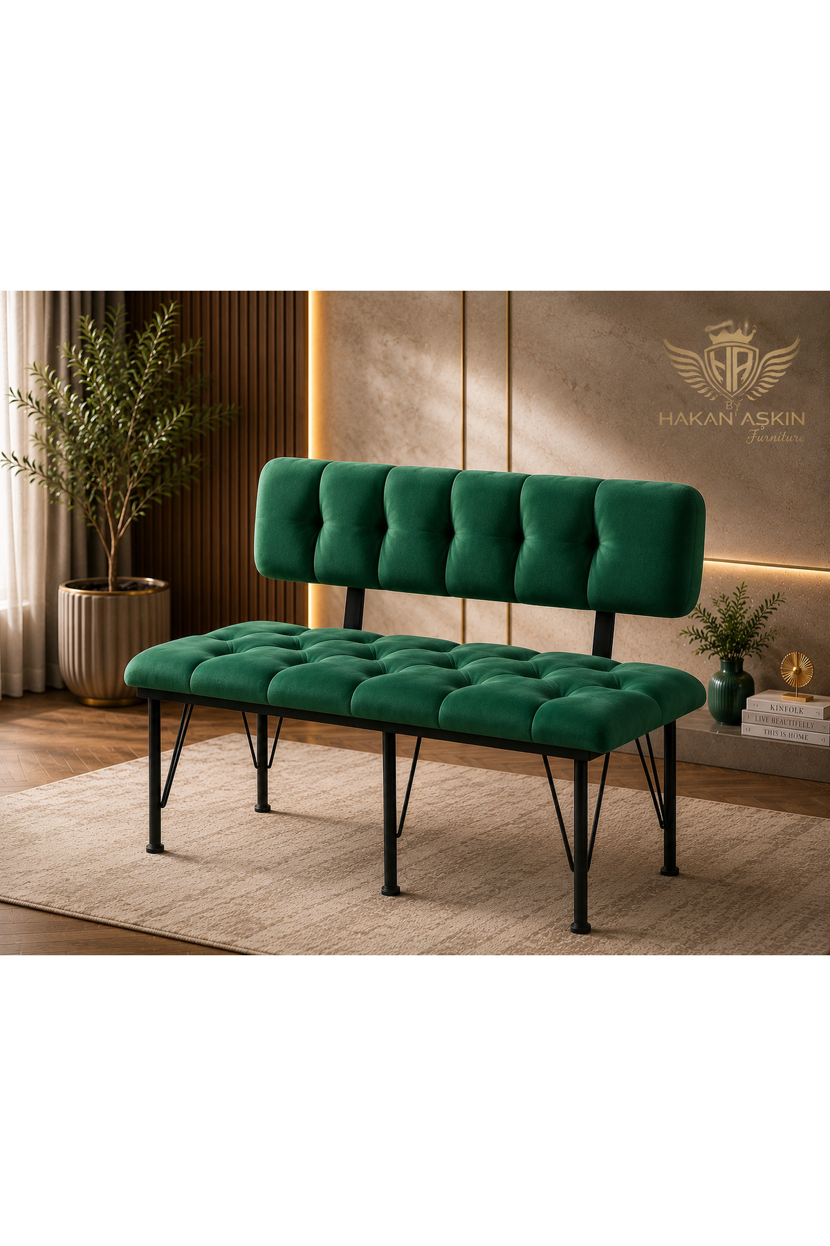 New Back Bench Bench with Metal Bottom Frame with Metal Legs green Babyface
