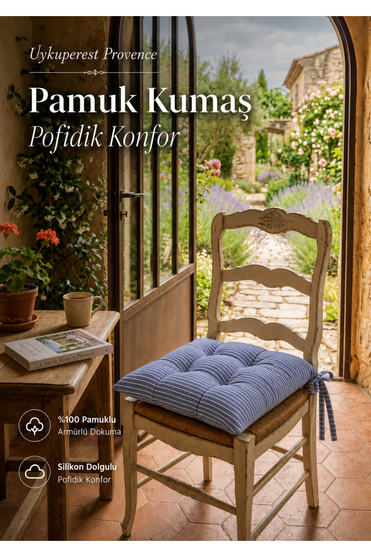 Pastello Pofidik Sandalye Minderi 40x40 Bağcıklı 4 Puntolu Silikon Dolgulu Pamuk Bahçe Balkon Tekli detay