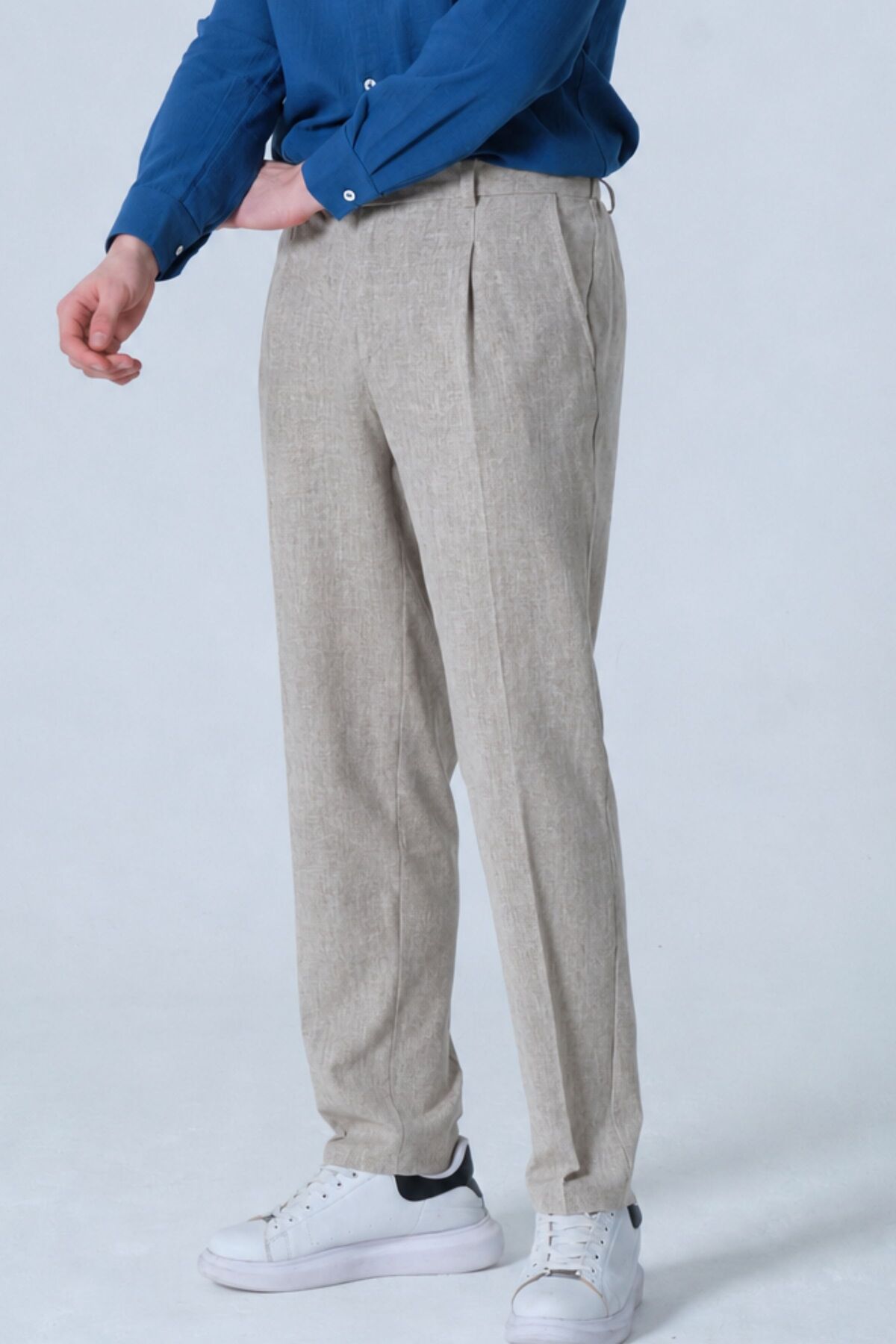 RELAXL %100 Ham Keten S-12XL Battal Boy Pileli Şık Erkek Pantolon görsel 7
