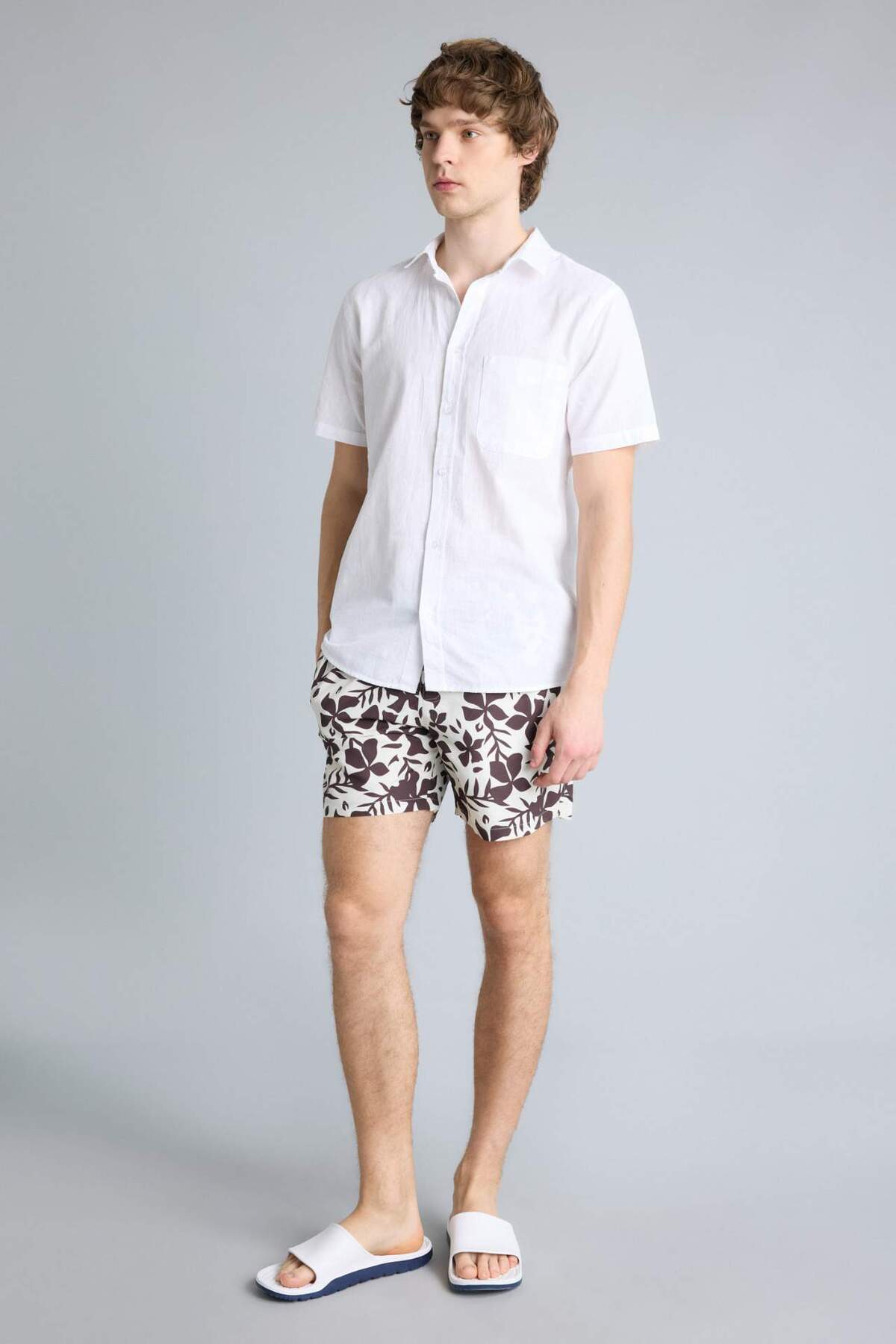 Defacto Printed Brown Mesh Lined Swim Shorts G7175Ax26Hs