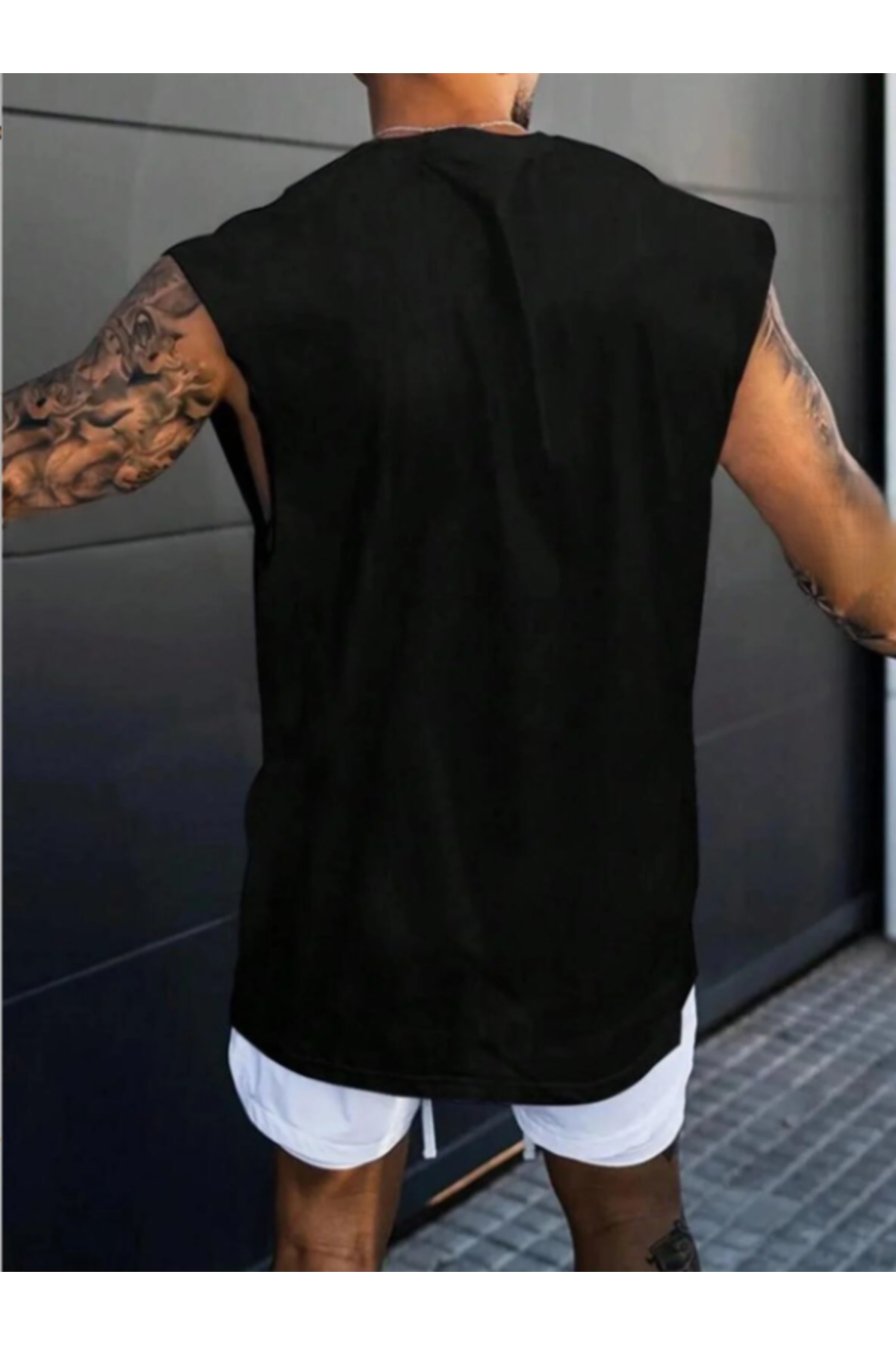 ALCİNOUS SİYAH Baskılı Kolsuz tshirt Erkek Sıfır Kol Giyim Spor Giyim Atlet görsel 2