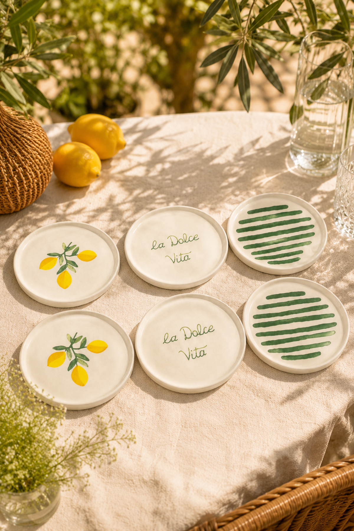 Papart Amalfi 6-Piece 16 cm Ceramic Dessert Plate Set with Mediterranean-Inspired Lemon Pattern for Cake and Presentation