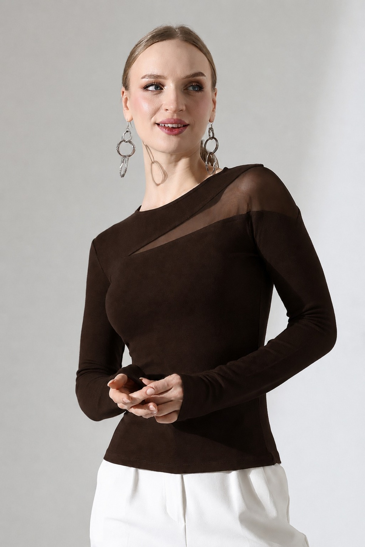 DİVİSTA Women's Tulle Detailed Long Sleeve Stylish Blouse Flexible Fit Body