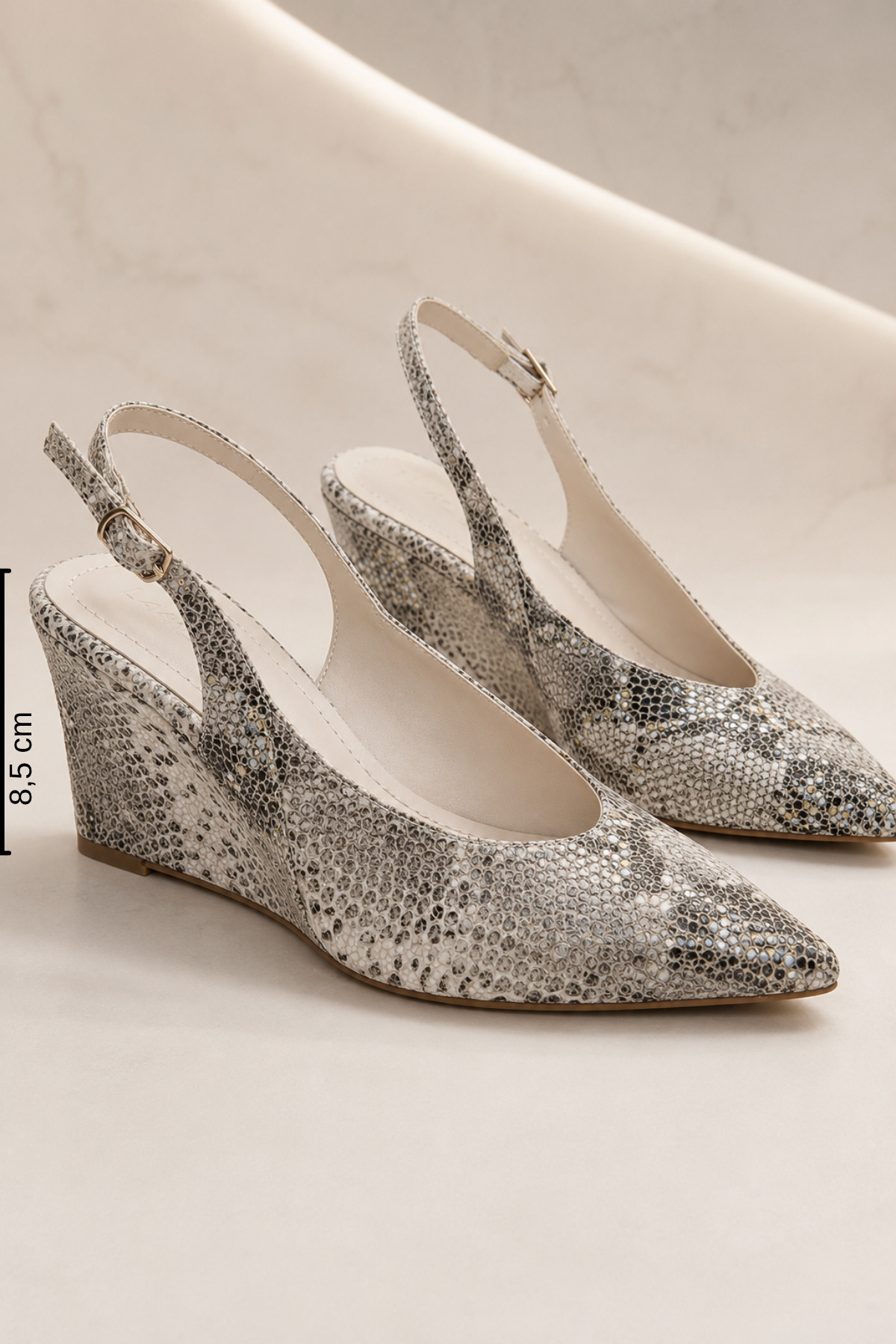 Women Lay-z Kadın Gümüş Yılan Desenli Dolgu Topuk Stiletto 8,5 cm Rahat Tam Kalıp. görsel 3