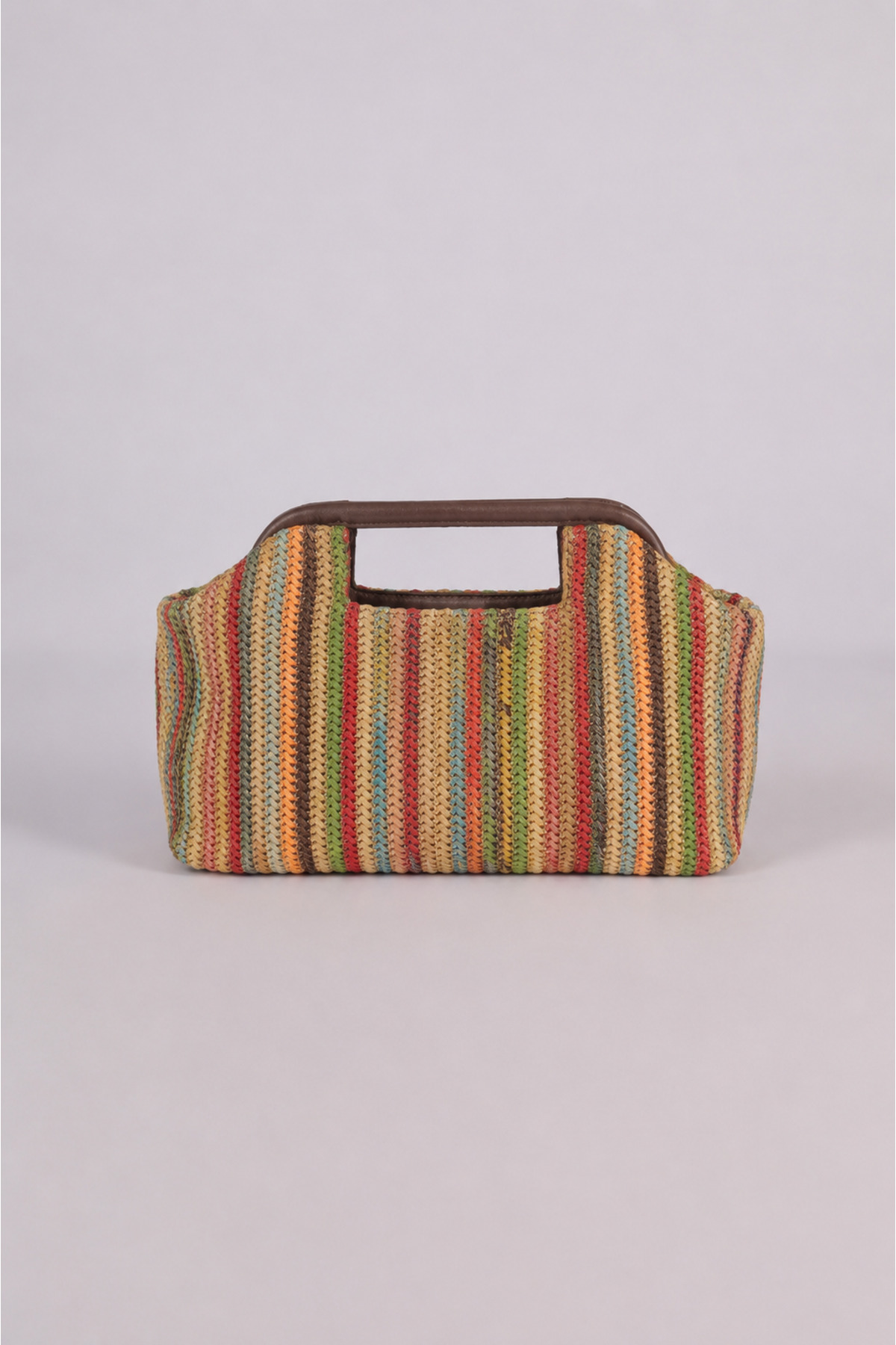 HEYBE'S Heybes Kadın Renkli Çizgili Hasır Jüt Clutch El Çantası