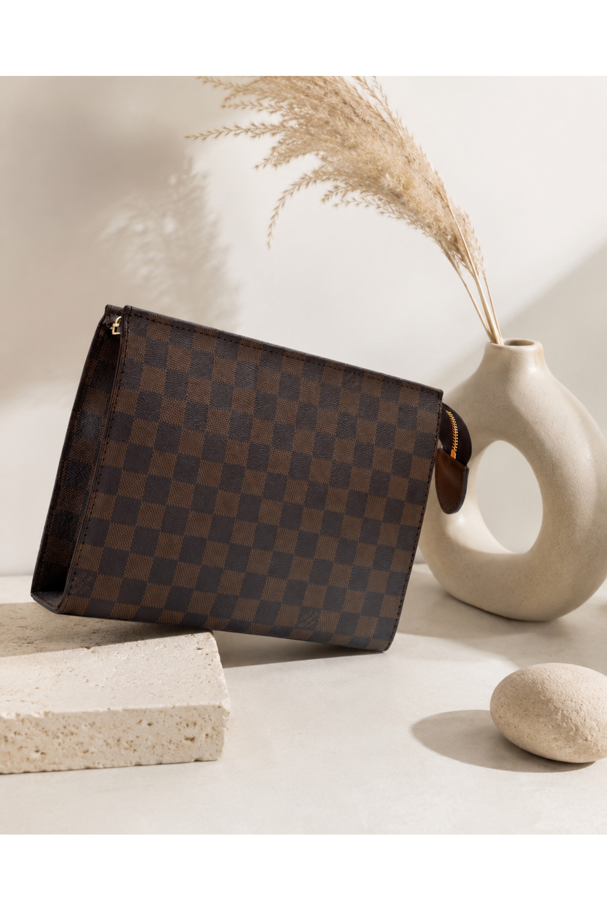 DİAMOND OUTLET Erkek Kare Desenli El Portföy Çantası Fermuarlı Büyük Boy Evrak Tablet Organizer Clutch Çanta görsel 2