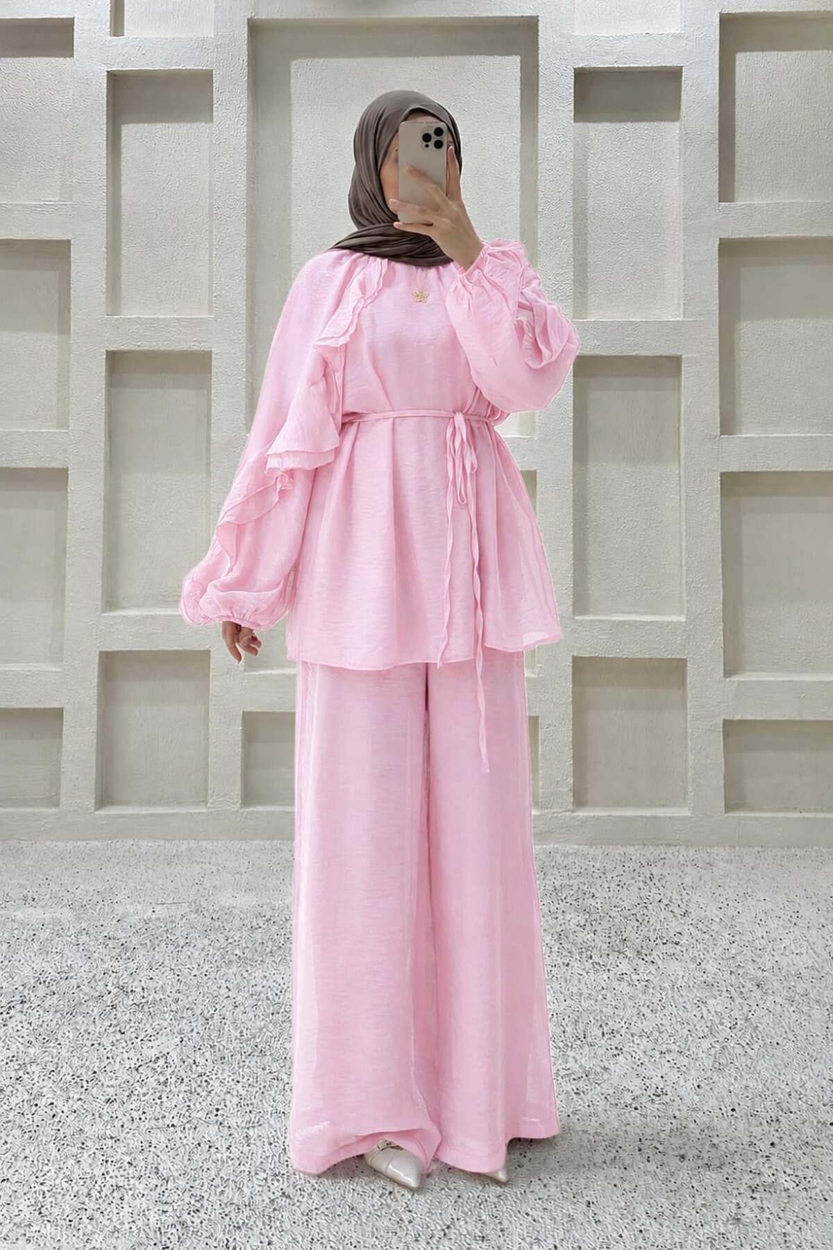 Lamelif Volan Detailed Tie-Up Set Candy Pink