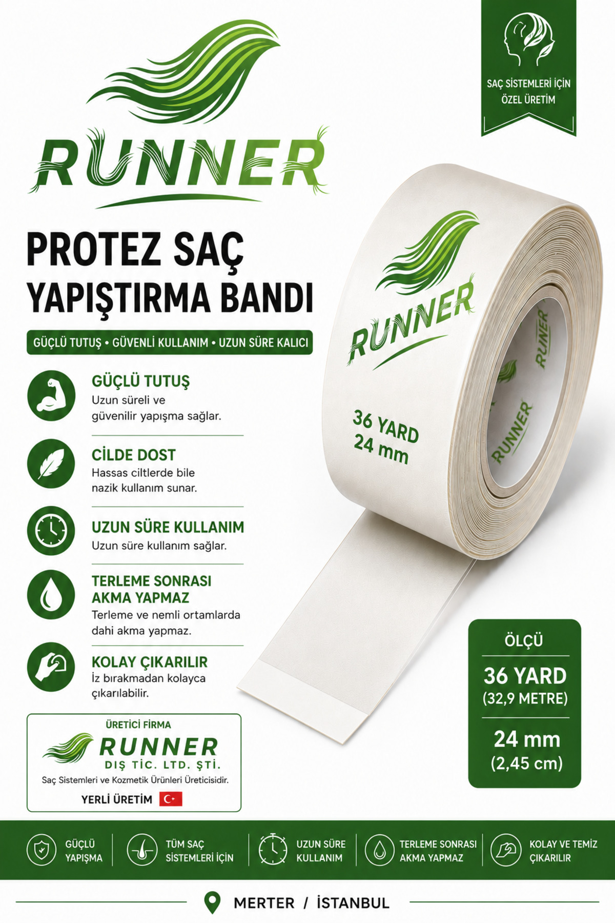 Ultra Güçlü Protez Saç Bandı 36 Yard x 24 mm - Yerli Üretim Dermatolojik Testli Şeffaf Bant — 36yard — تصویر 2 از 3