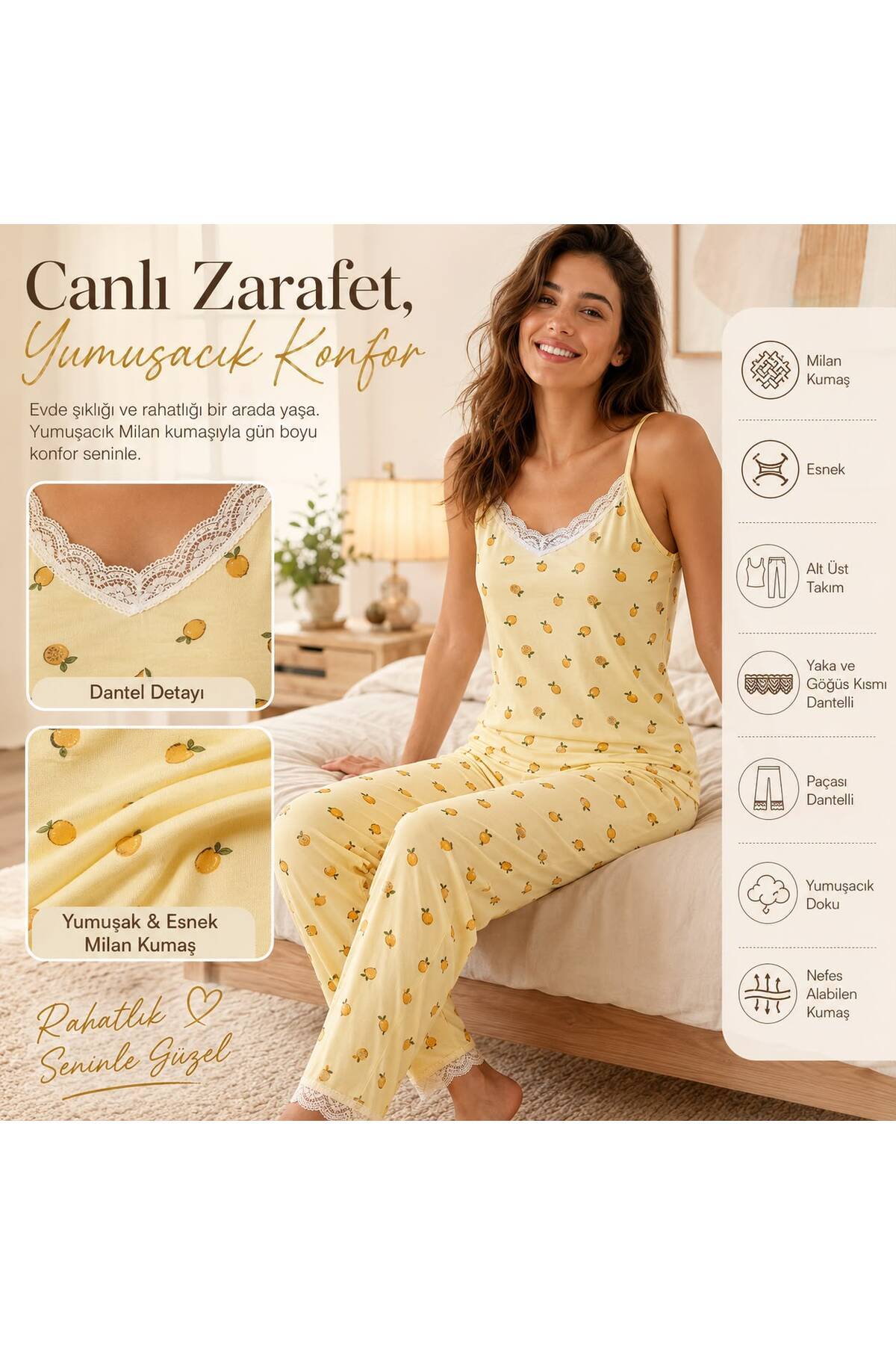 アイドル FREEZER x TSNW PAJAMAS SET Gizem iç giyim Top and Bottom Pajama Set Soft Lace Detail Quality