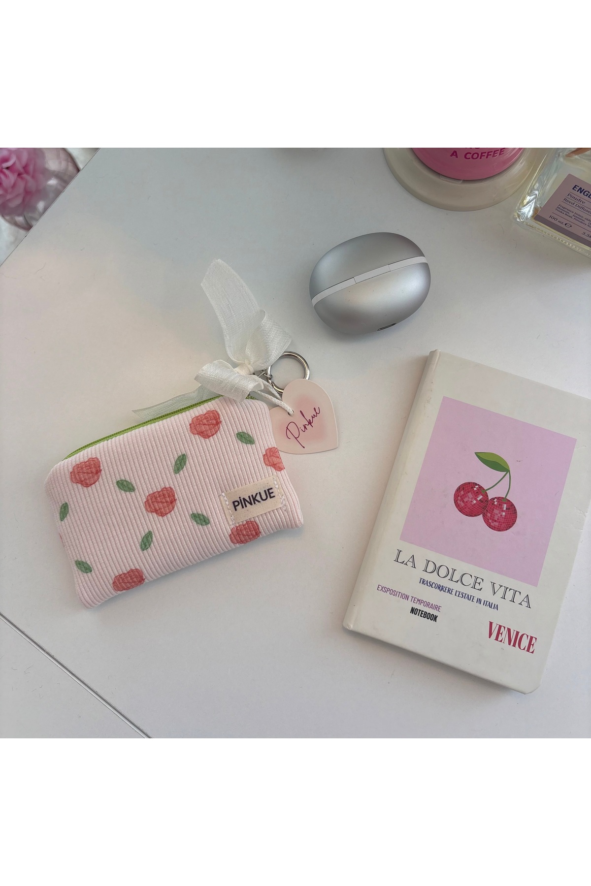 PİNKUE Çiçek Desenli Mini Kartlık & Çanta Charmı | Kartlık, Bozuk Para Cüzdanı, AirPods Kılıfı ve Anahtarlık Organizer görsel 3