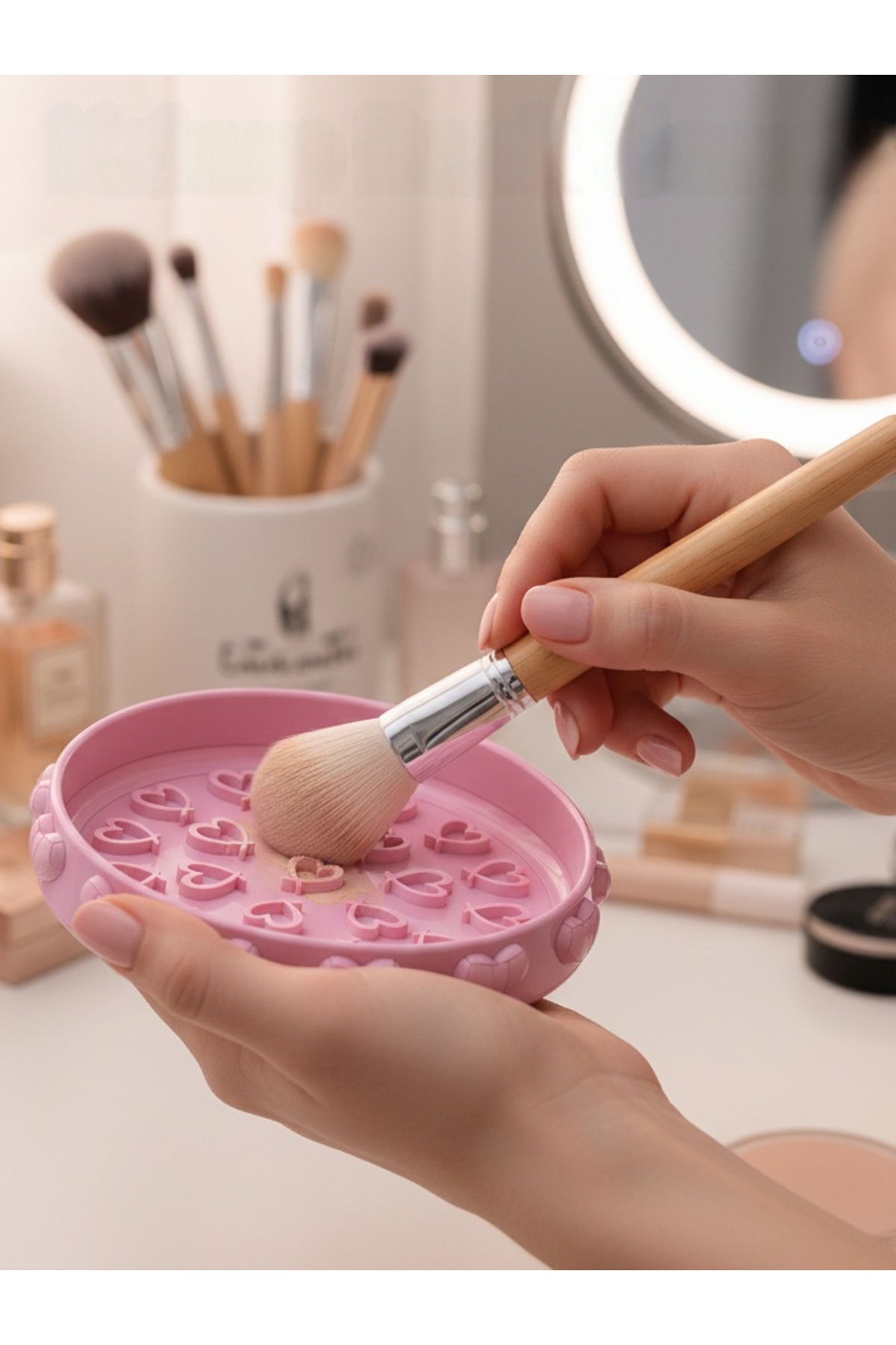 2'li Makyaj Fırçası Temizleme Aparatı Pembe Kalpli - 8 cm Mini Boy fırça dahil değil — makyaj1234