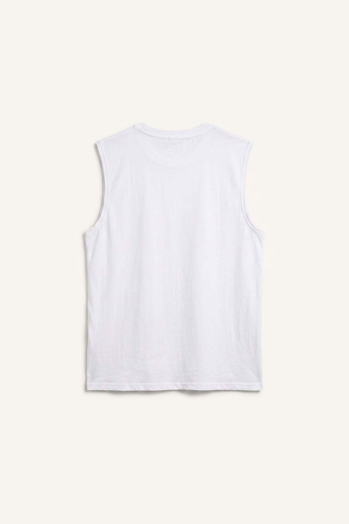 DeFacto %100 Pamuk Boxy Fit Bisiklet Yaka Fitilli Beyaz Atlet I6589AX26SM görsel 2