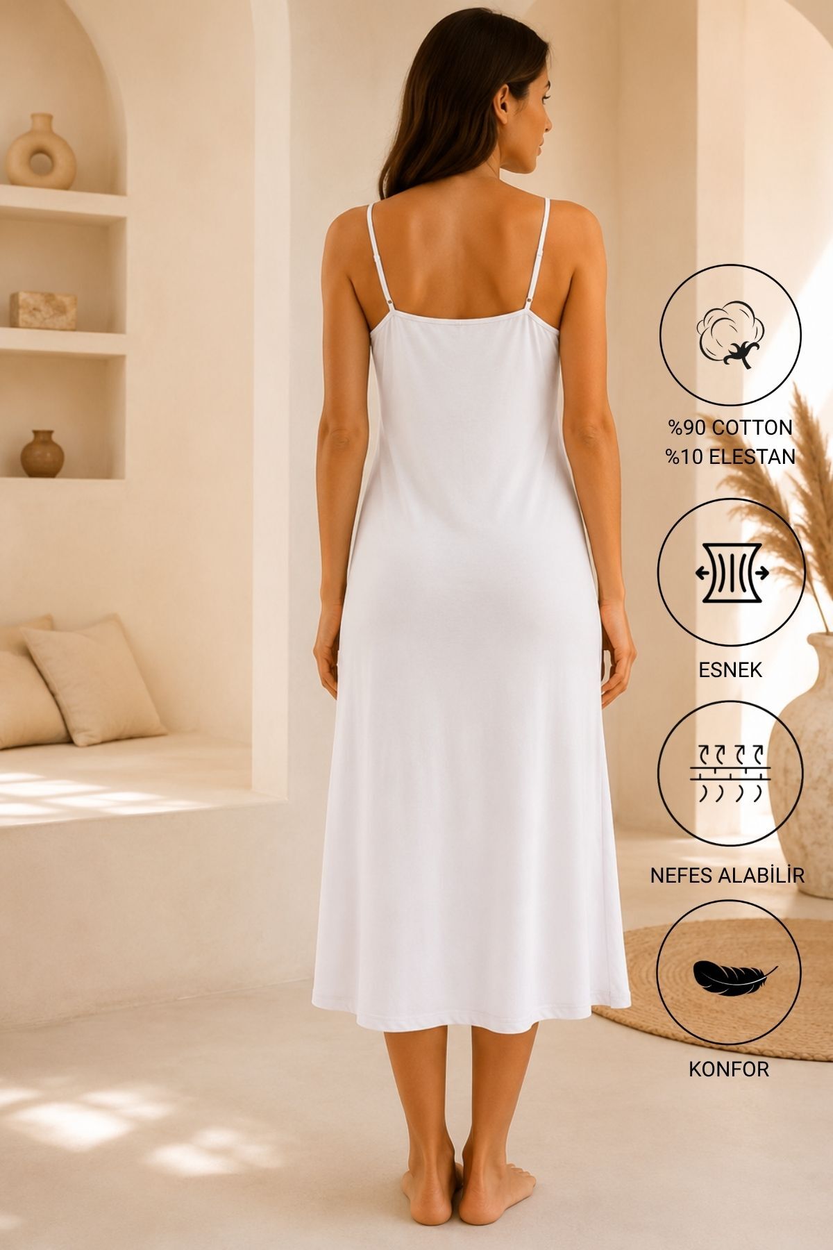Altınay Kadın Düz İp Askılı Kombinezon - %90 Cotton görsel 2
