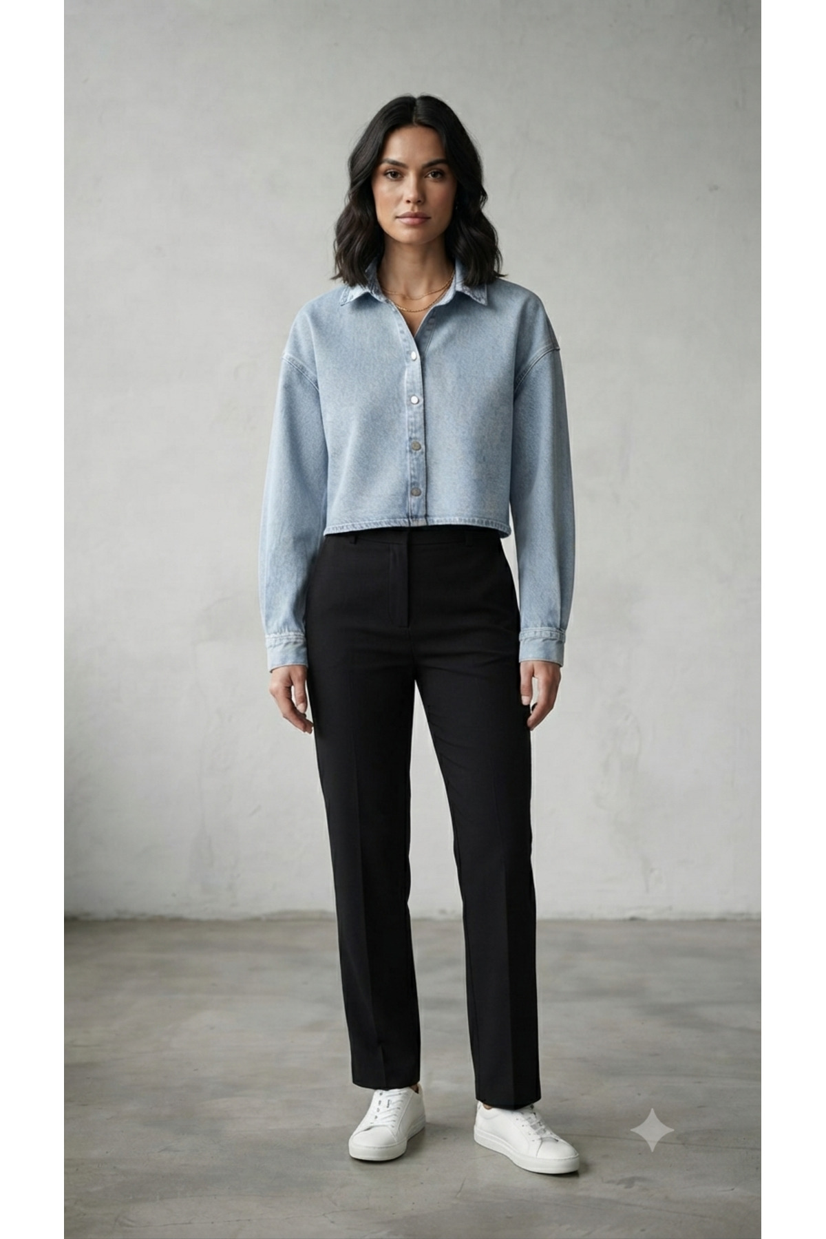 Sublime Butik Women's Ice Blue Snap Button Short Denim Shirt