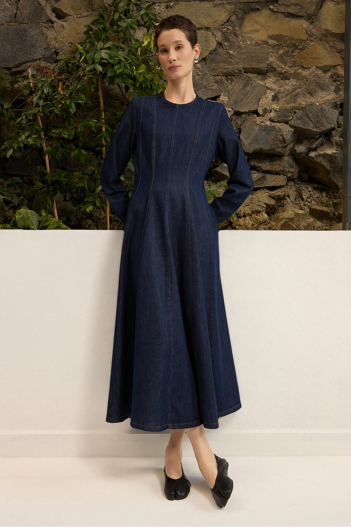 Touche Prive Fular Detail Denim Dress