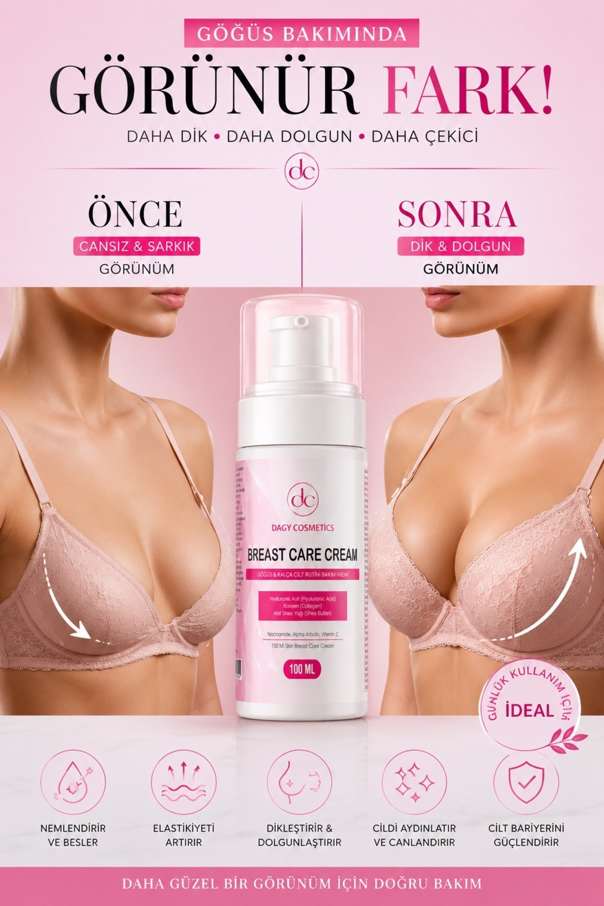 Dagy Cosmetics Göğüs Kalça Dolgunlaştırıcı Sıkılaştırıcı Çatlak.giderici Koruma Bakım Kremi 100ml — fsdgfwegf