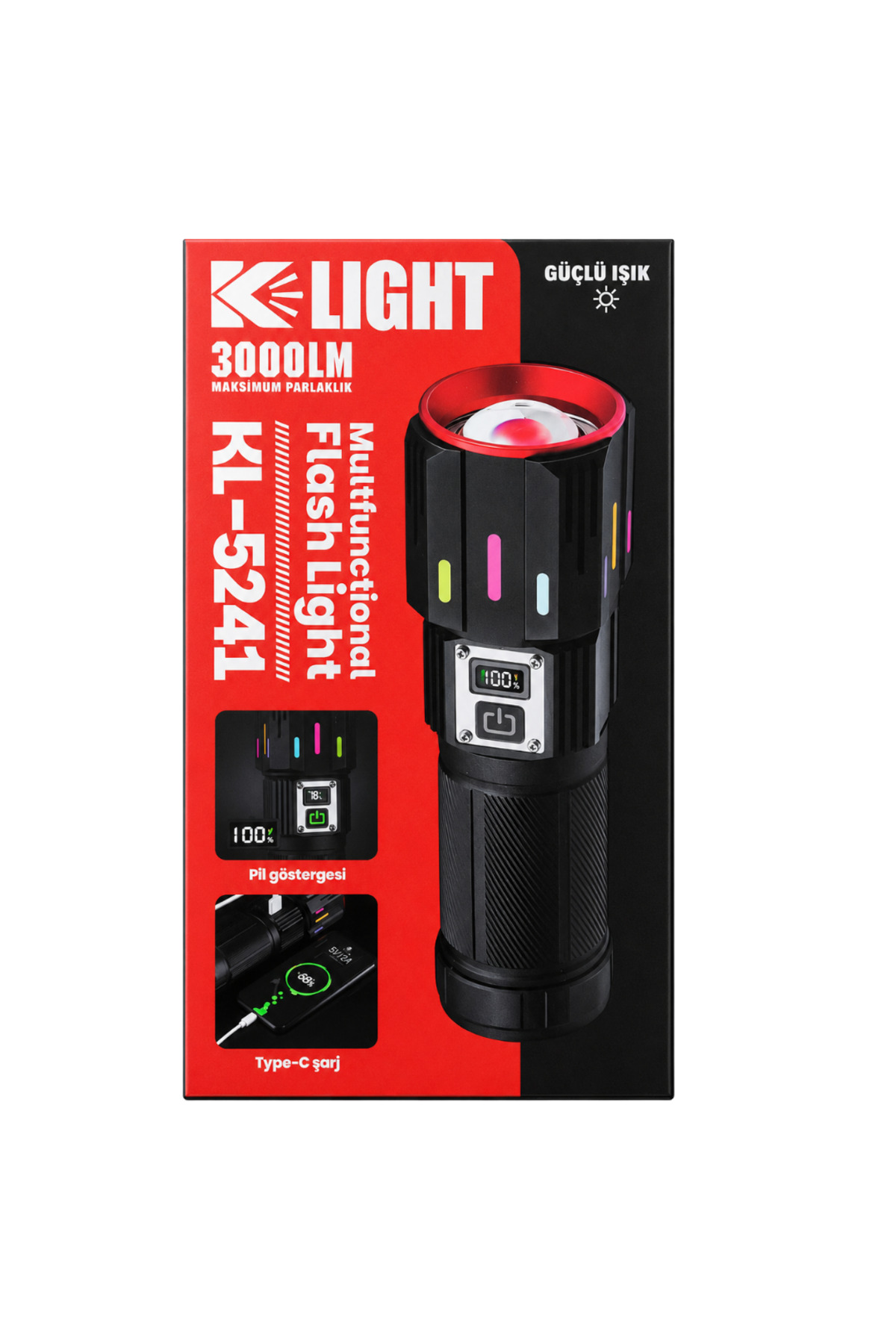 farissu K-LIGHT KL-5241 Çok Fonksiyonlu Şarj Edilebilir LED El
