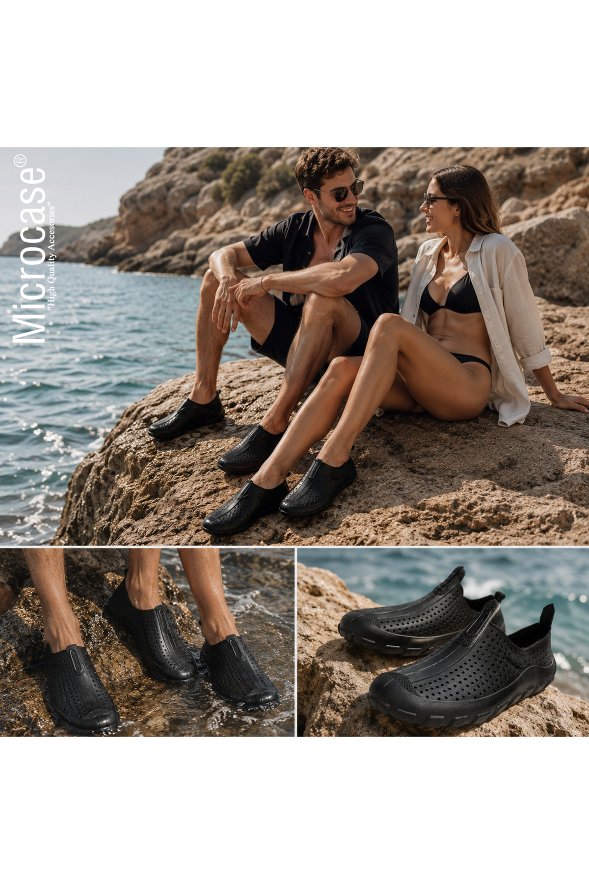 Microcase Unisex Siyah Deniz Ayakkabısı Nefes Alabilen Delikli Yapı Kaymaz Taban AL99098 görsel 6