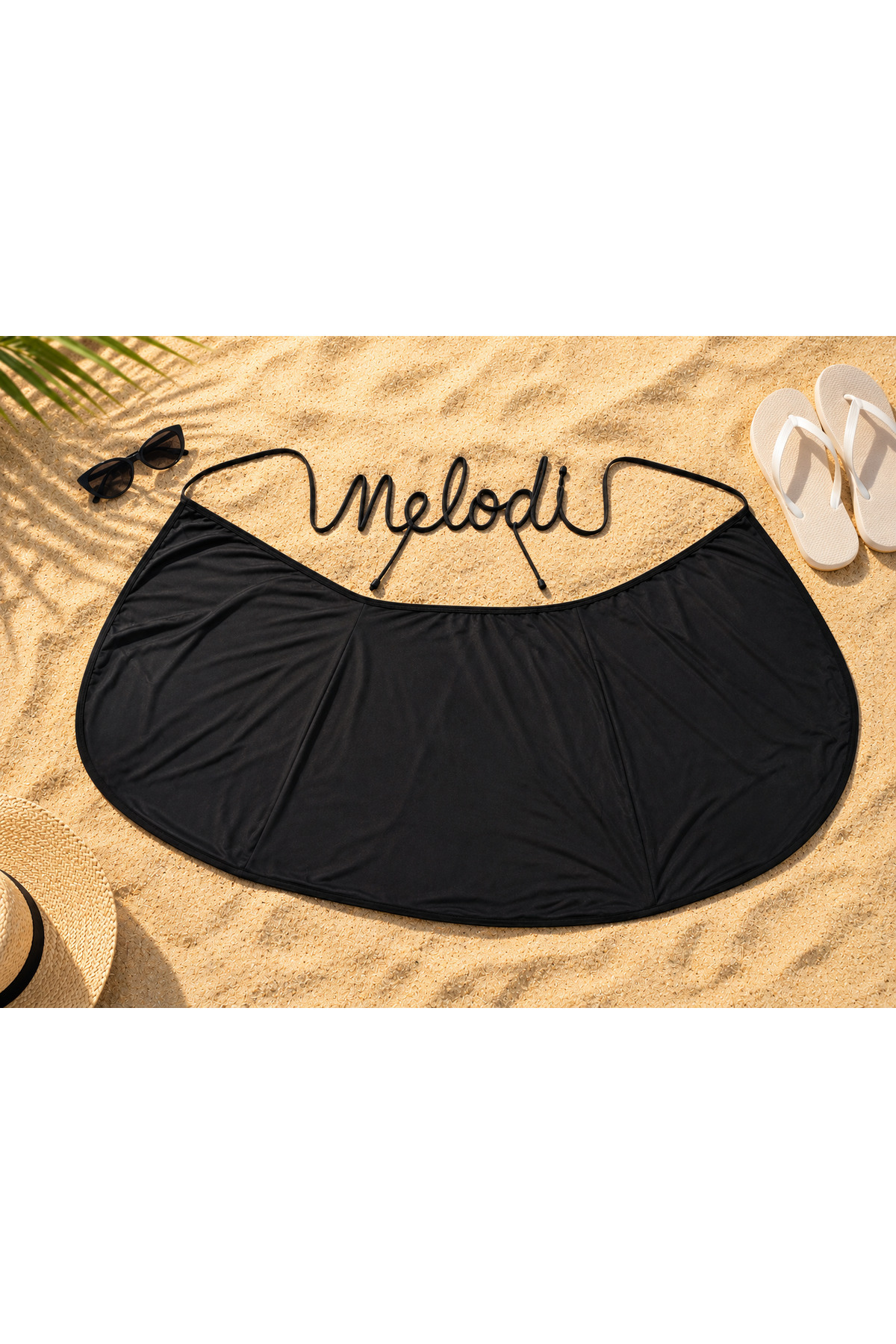 Melodi Scarf Kadın Tesettür Likralı Esnek Bağlanabilir Plaj Etek Pareo Siyah görsel 5